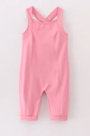 Pink active sporty gymnastic girl overall