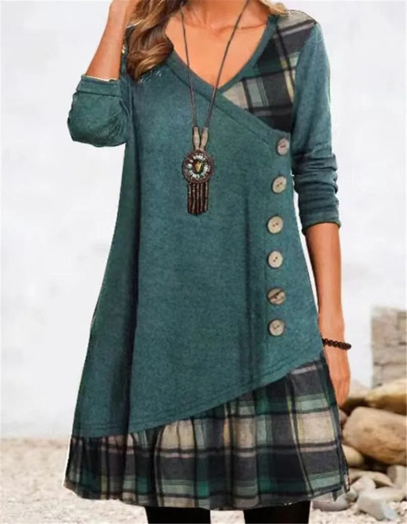 Plaid Spliced Tunic