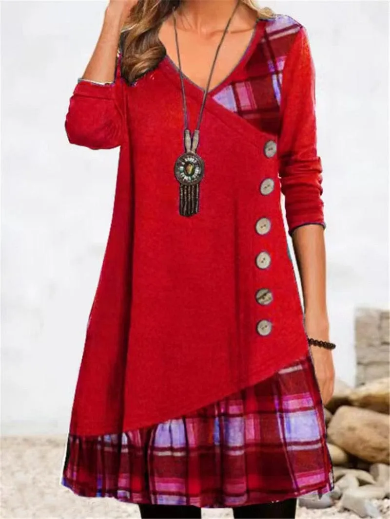 Plaid Spliced Tunic