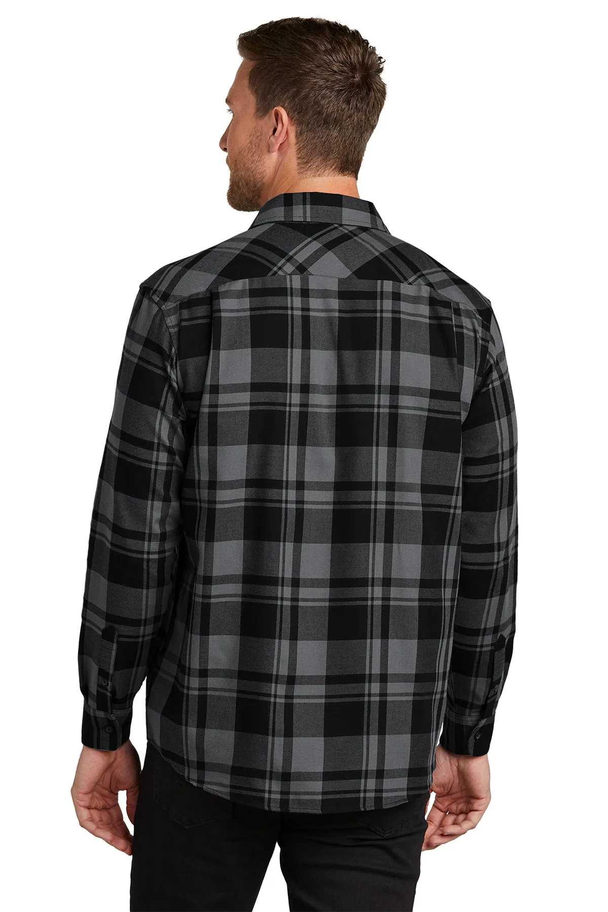 Port Authority Plaid Flannel Customized Shirts, Grey/ Black