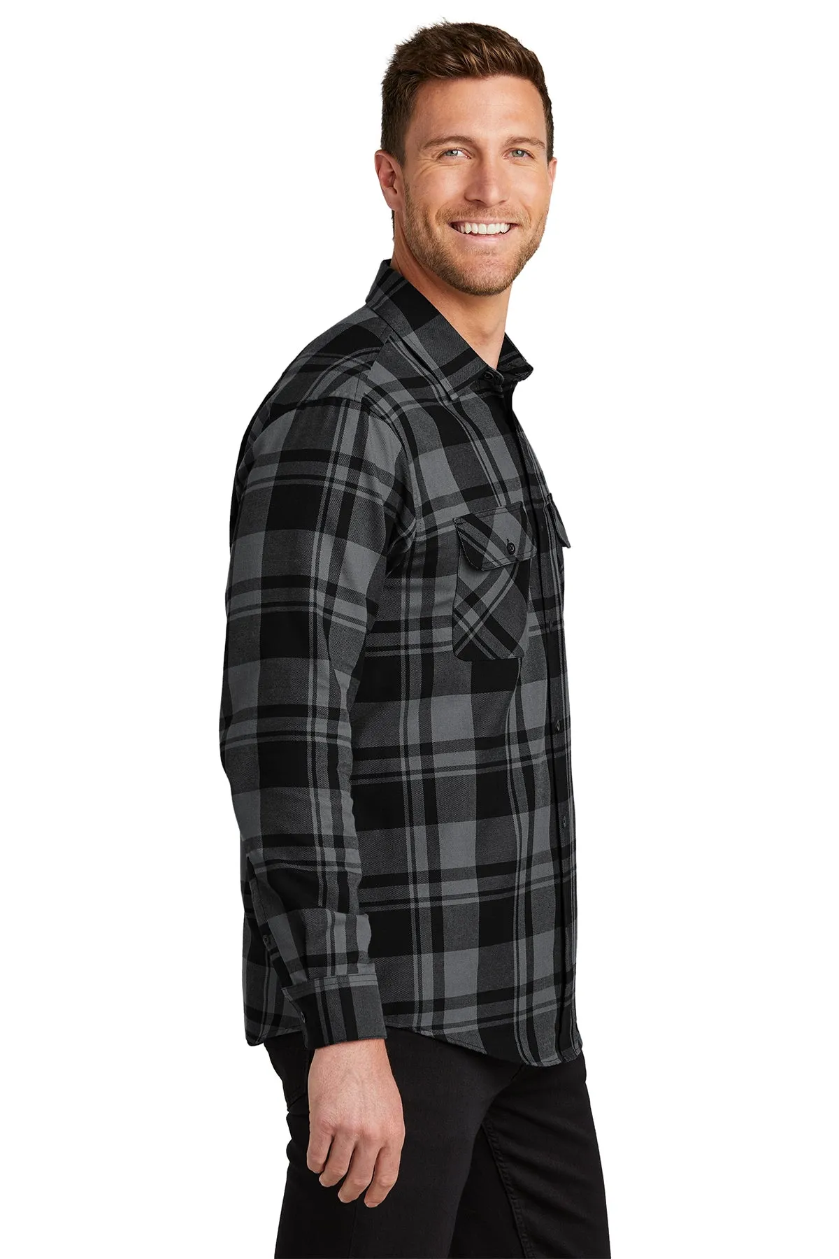 Port Authority Plaid Flannel Customized Shirts, Grey/ Black