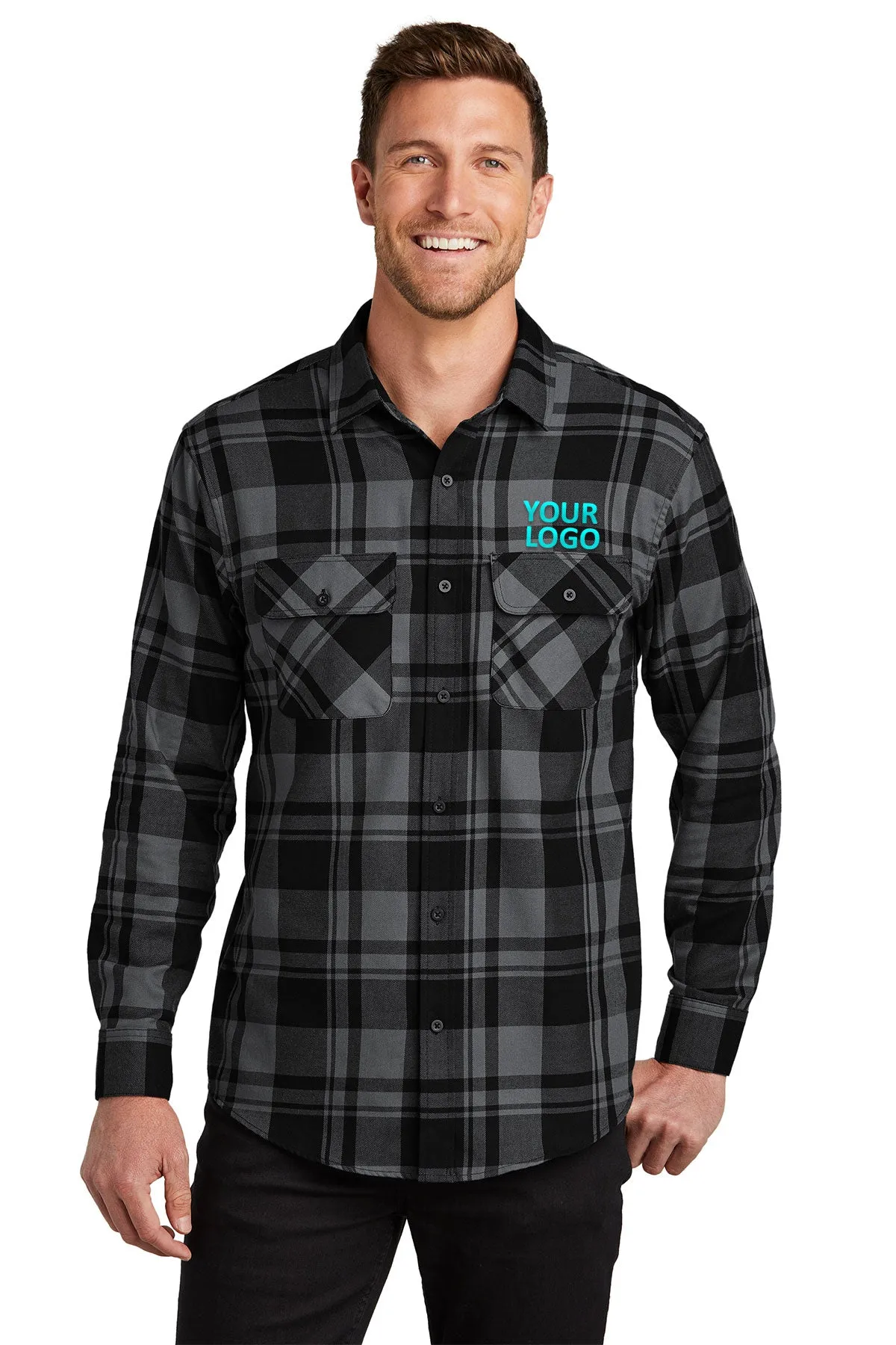 Port Authority Plaid Flannel Customized Shirts, Grey/ Black