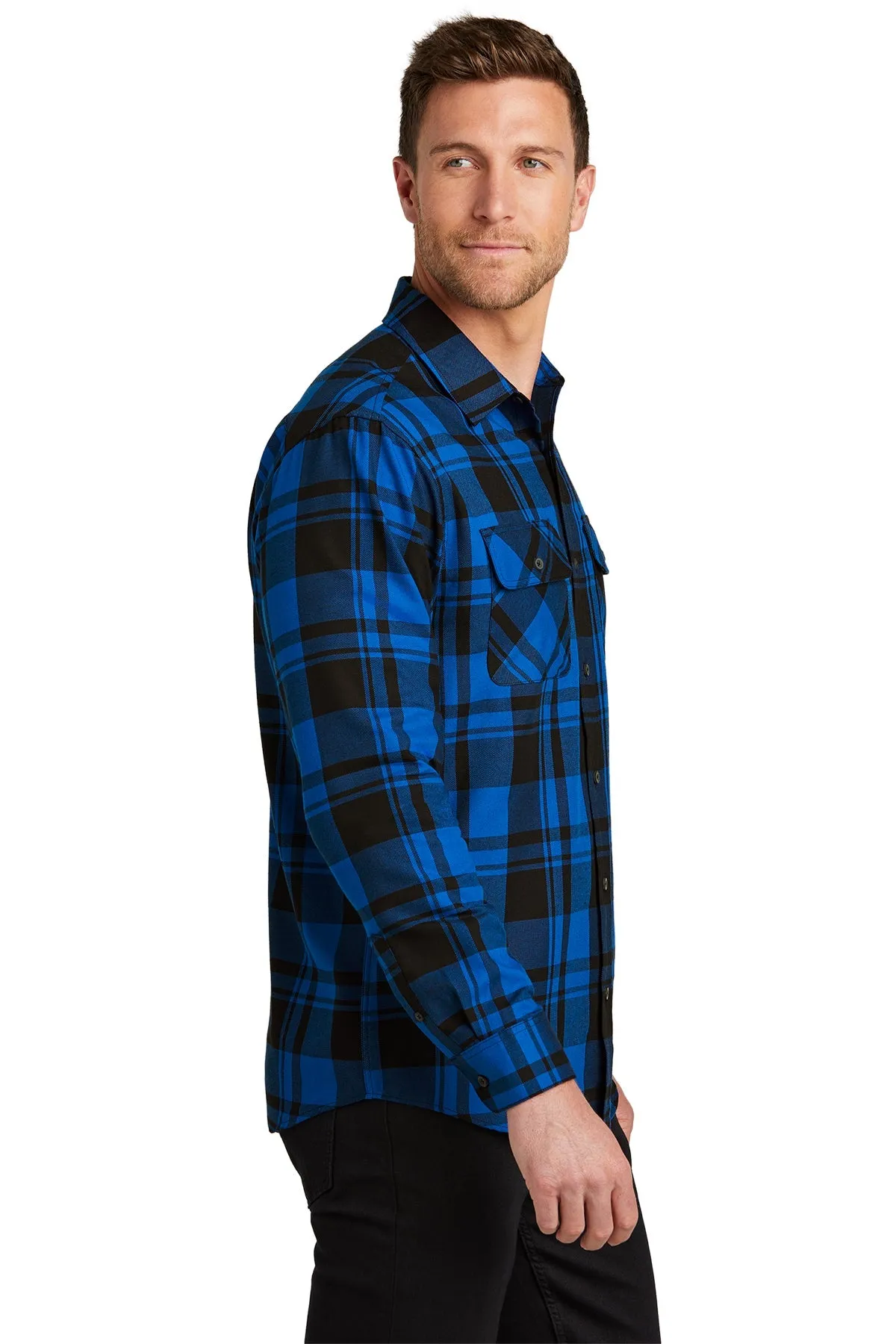 Port Authority Plaid Flannel Customized Shirts, Royal/ Black