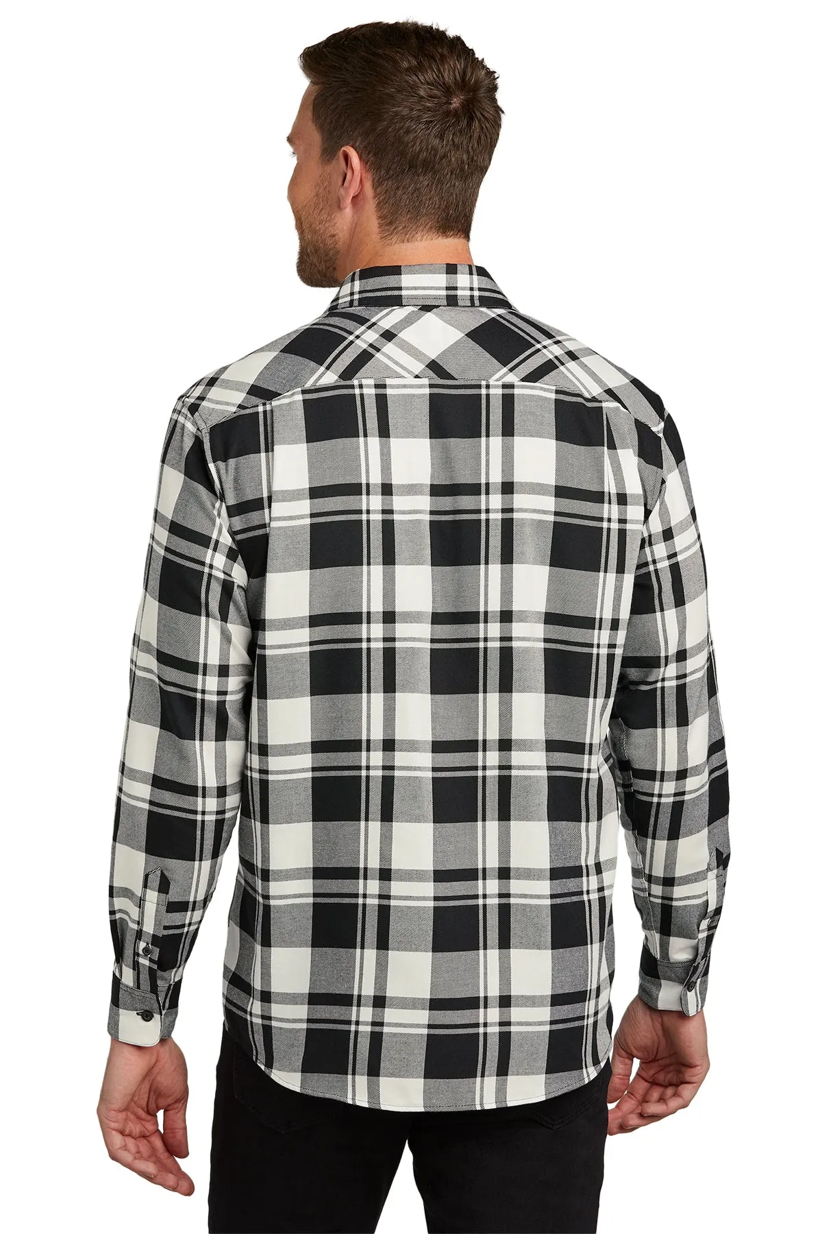 Port Authority Plaid Flannel Customized Shirts, Snow White/ Black