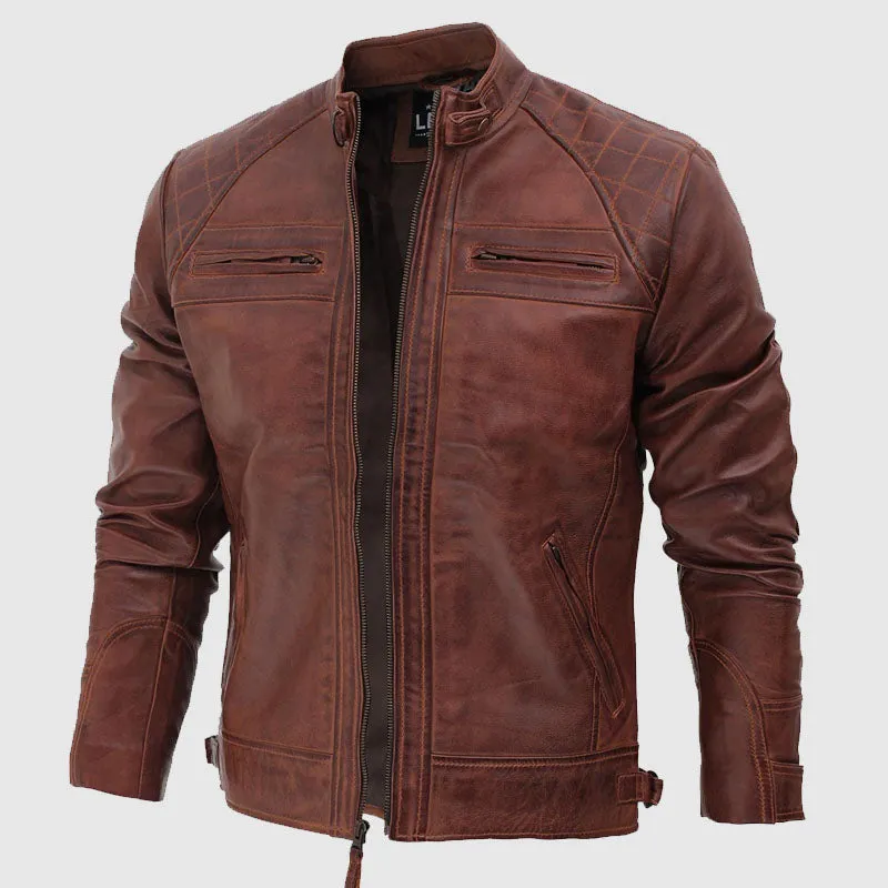 Premium Quality Brown Leather Jacket Mens - Genuine Mens Leather Jacket Distress in UK