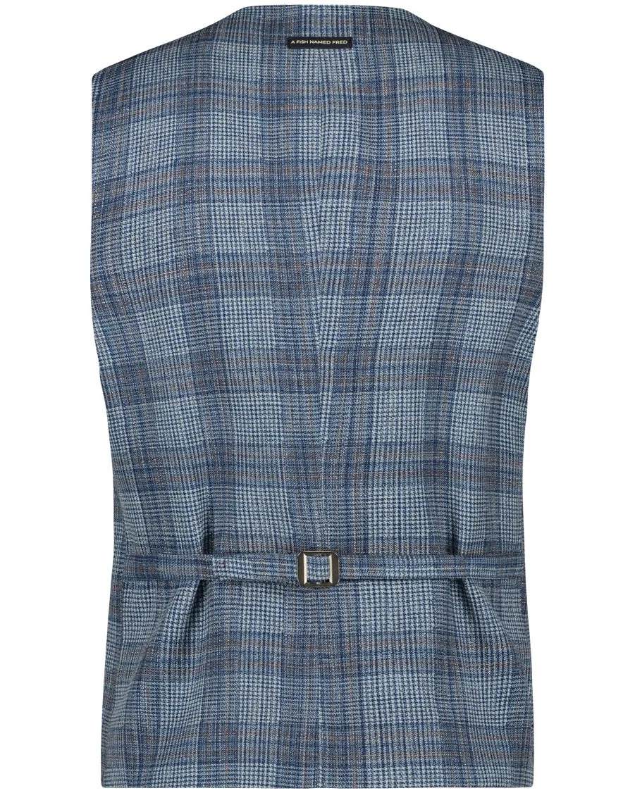 Printed Check Waistcoat - Navy