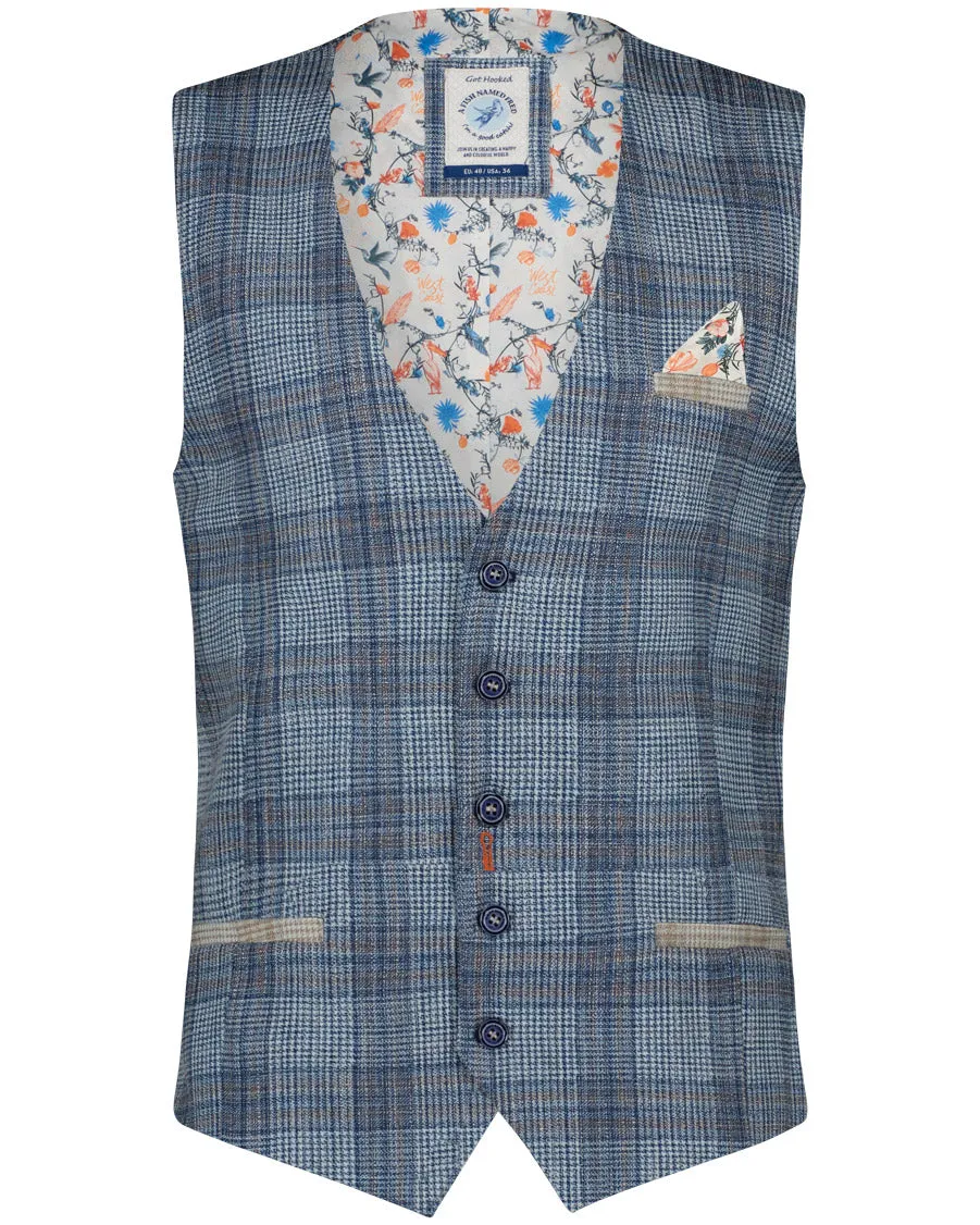 Printed Check Waistcoat - Navy