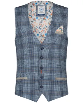 Printed Check Waistcoat - Navy