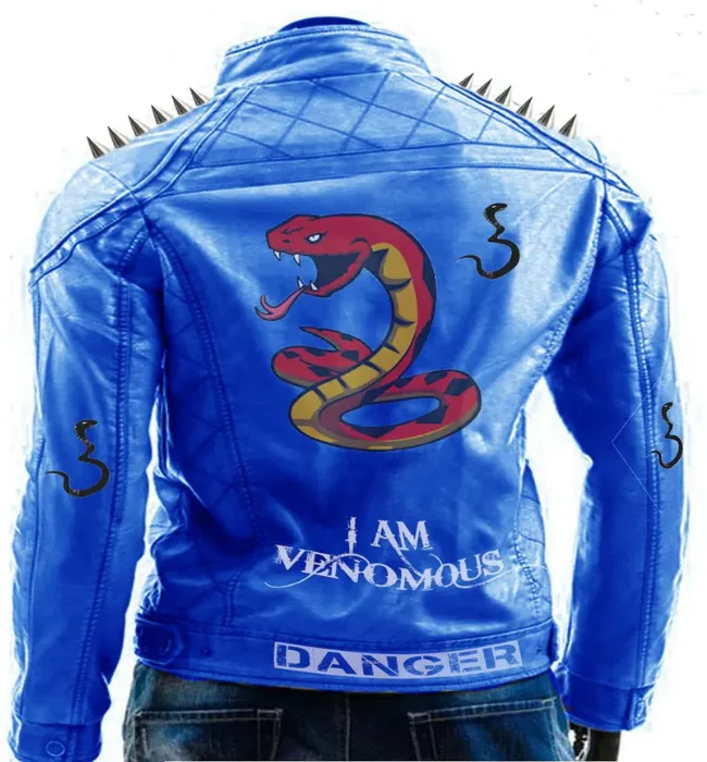 Red Punk Danger Leather jacket for Men with Snake