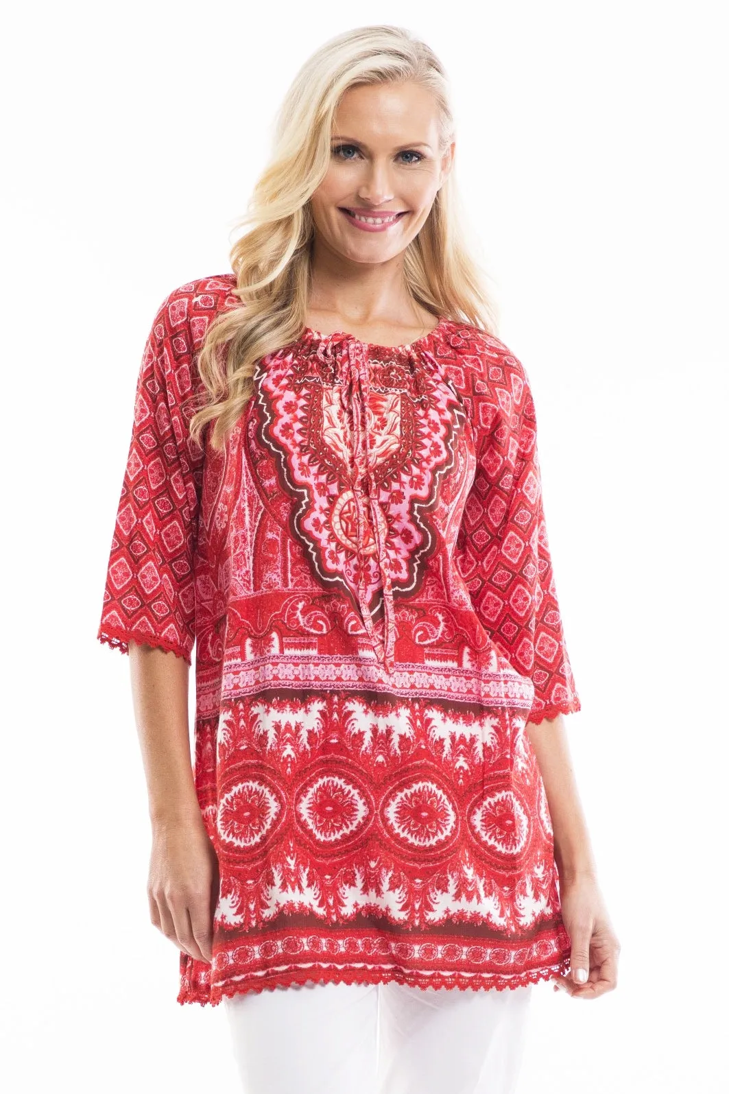 Red White Moroccan Tunic