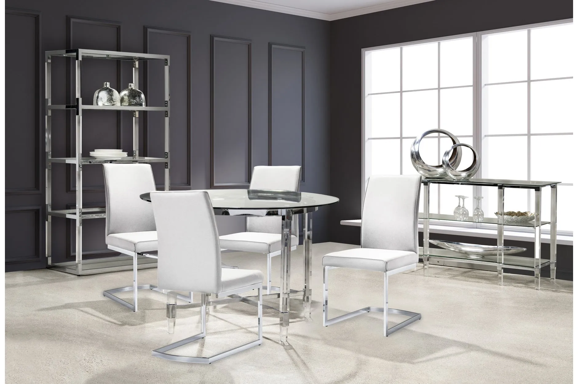 Round Dining Set with White Side Chair