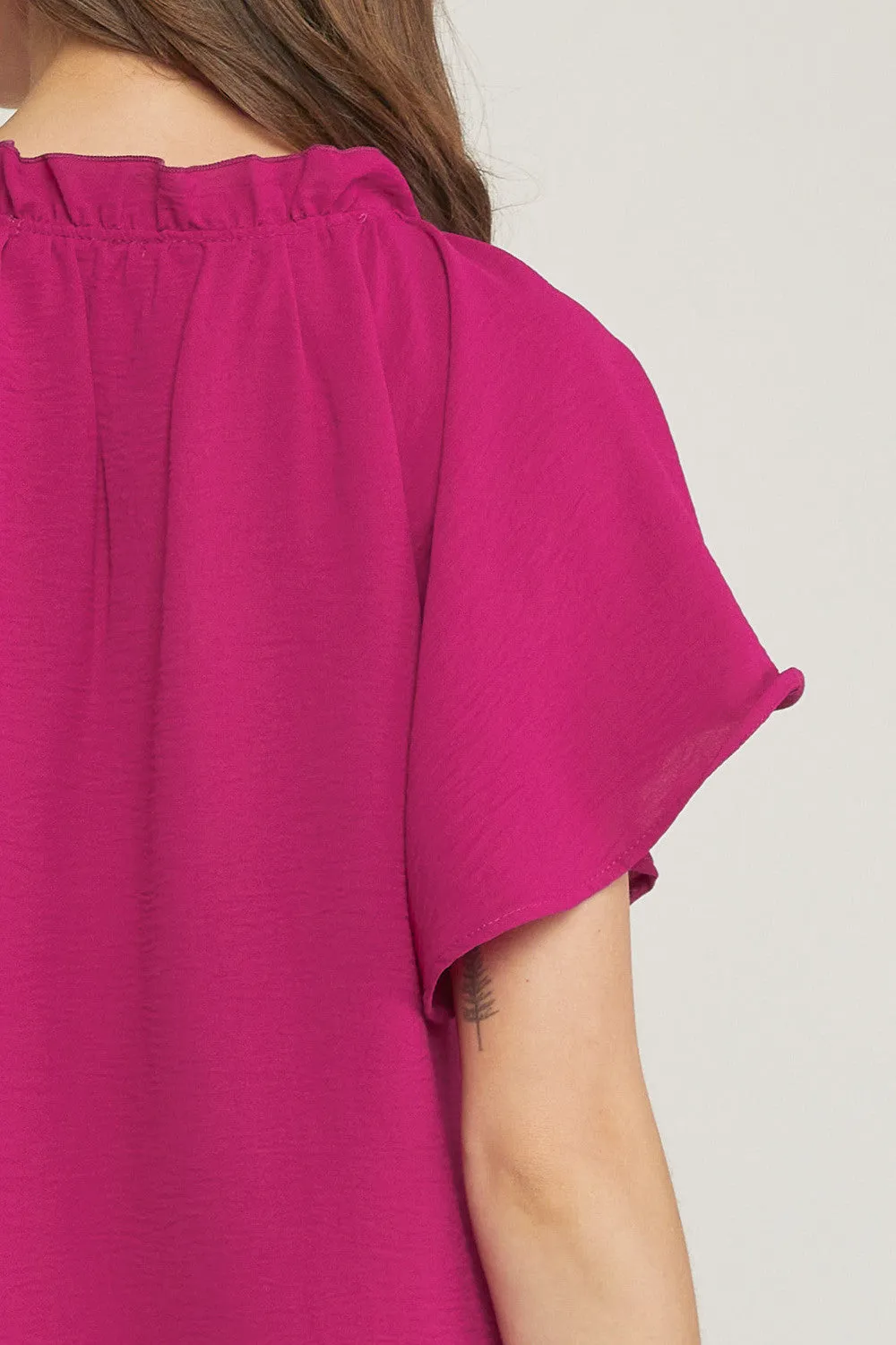 Ruffled Flutter Sleeve Blouse, Magenta