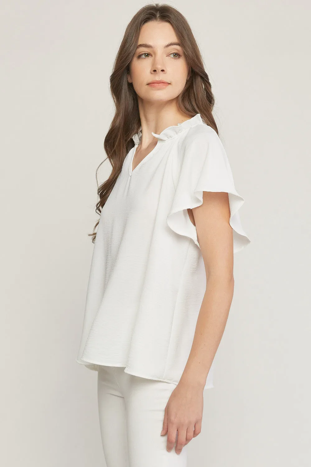 Ruffled Flutter Sleeve Blouse, Off White