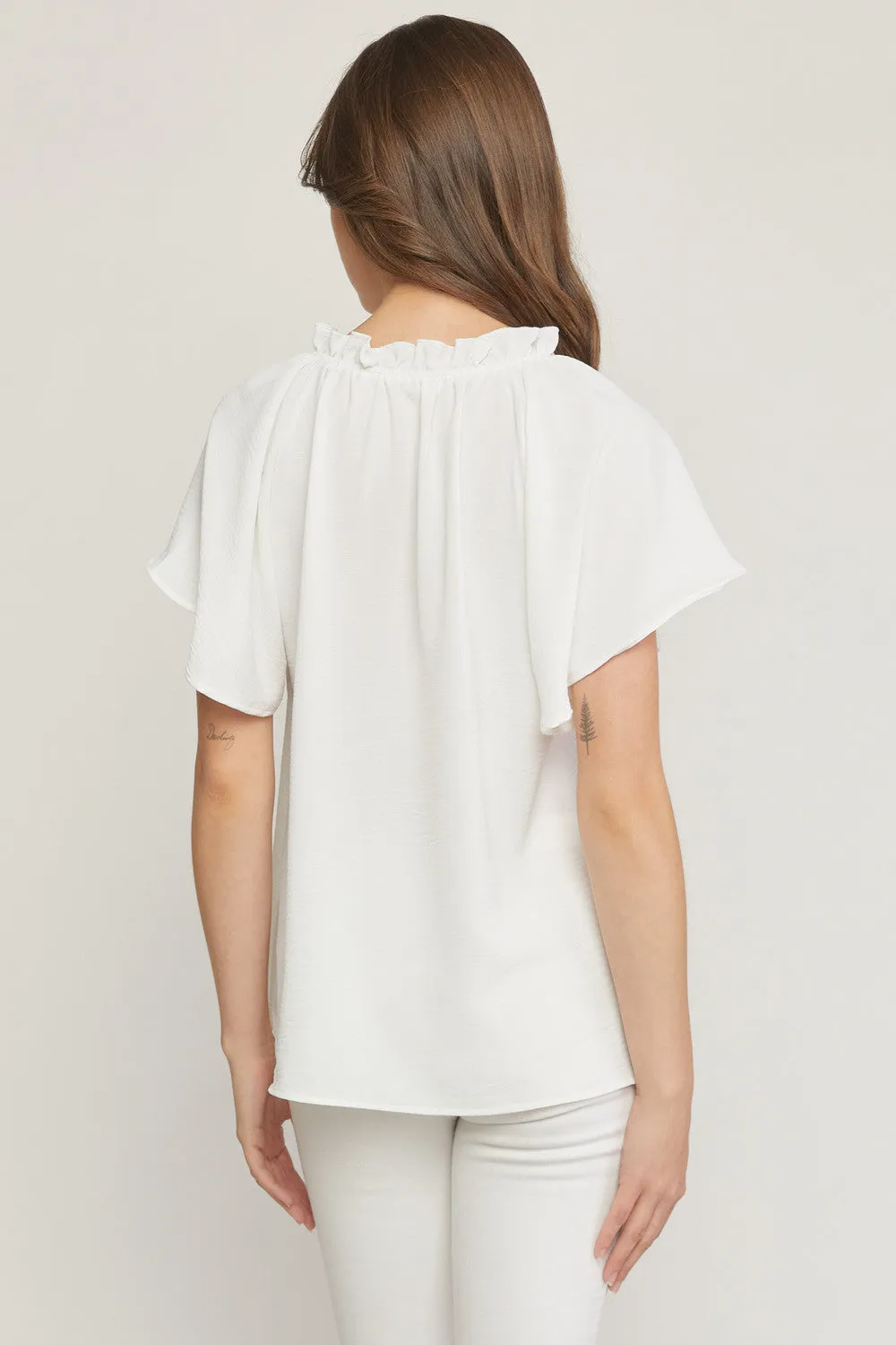 Ruffled Flutter Sleeve Blouse, Off White