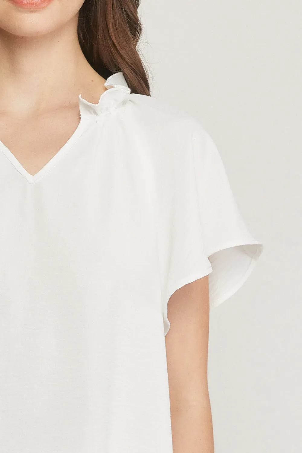 Ruffled Flutter Sleeve Blouse, Off White