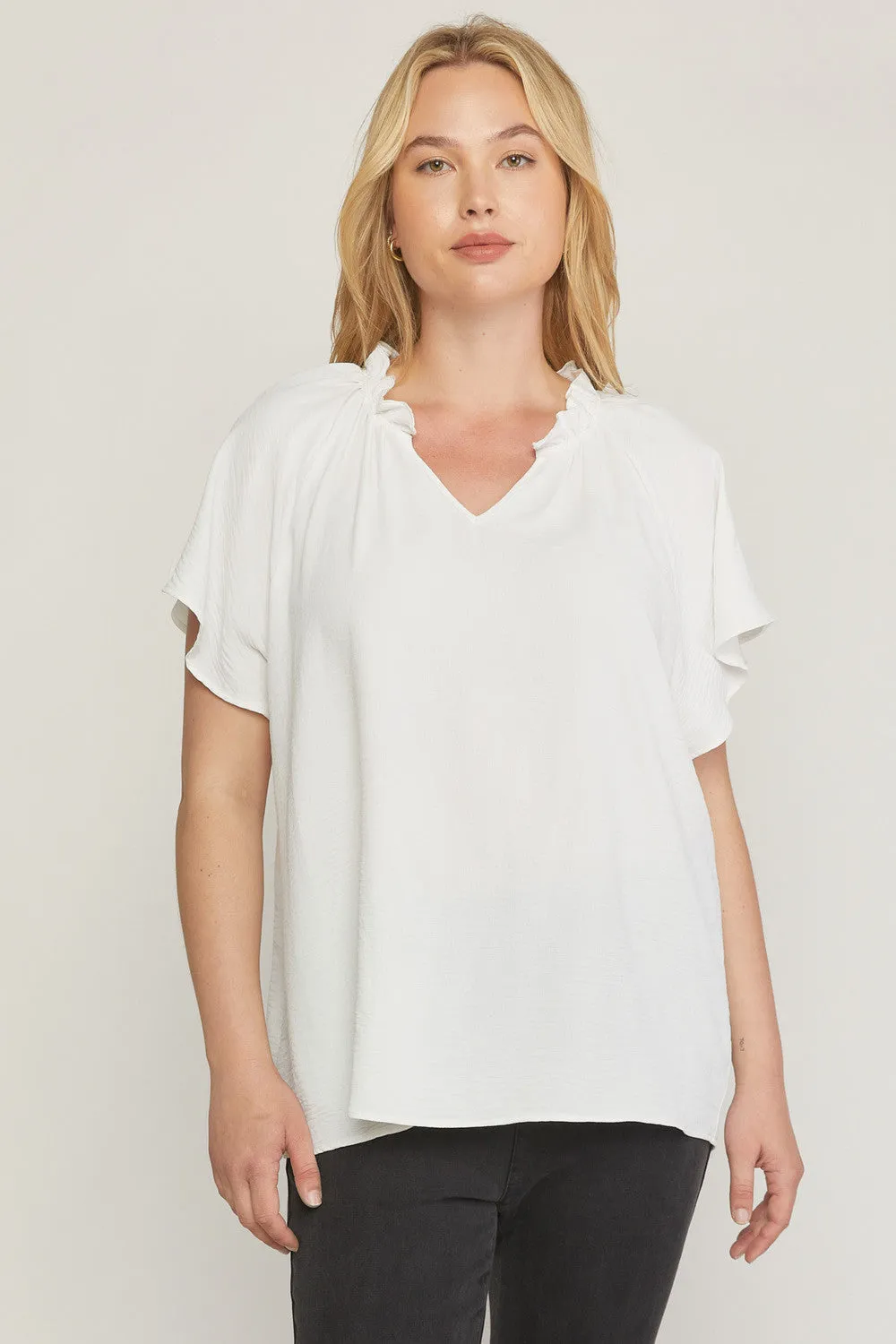 Ruffled Flutter Sleeve Blouse, Off White