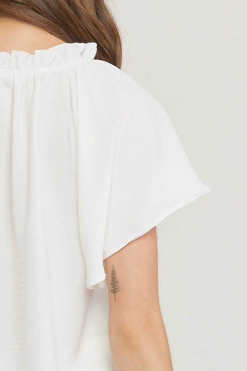 Ruffled Flutter Sleeve Blouse, Off White