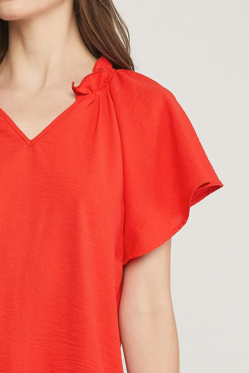 Ruffled Flutter Sleeve Blouse, Red