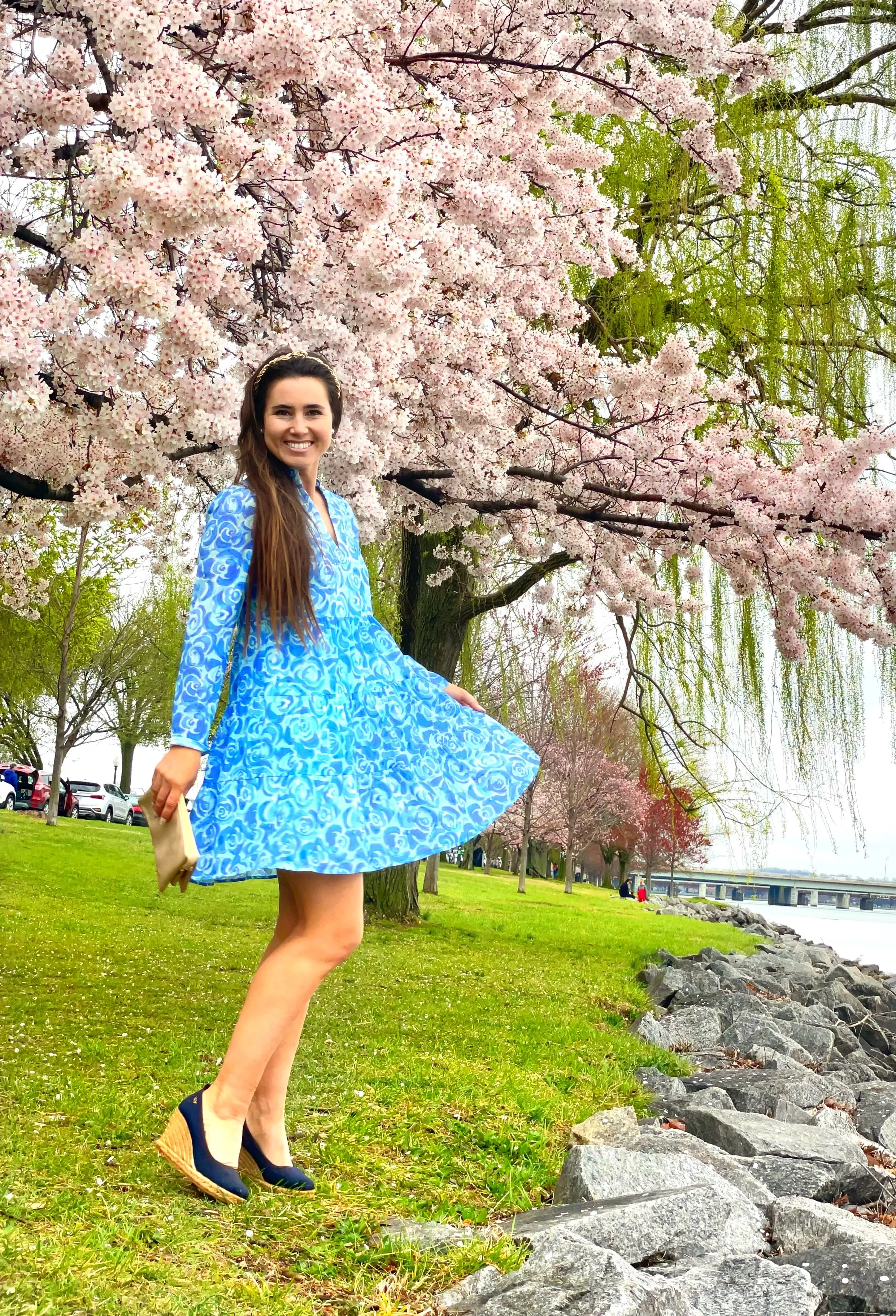 Sail to Sable Long Sleeve Tunic Flare Dress - Blue Rose