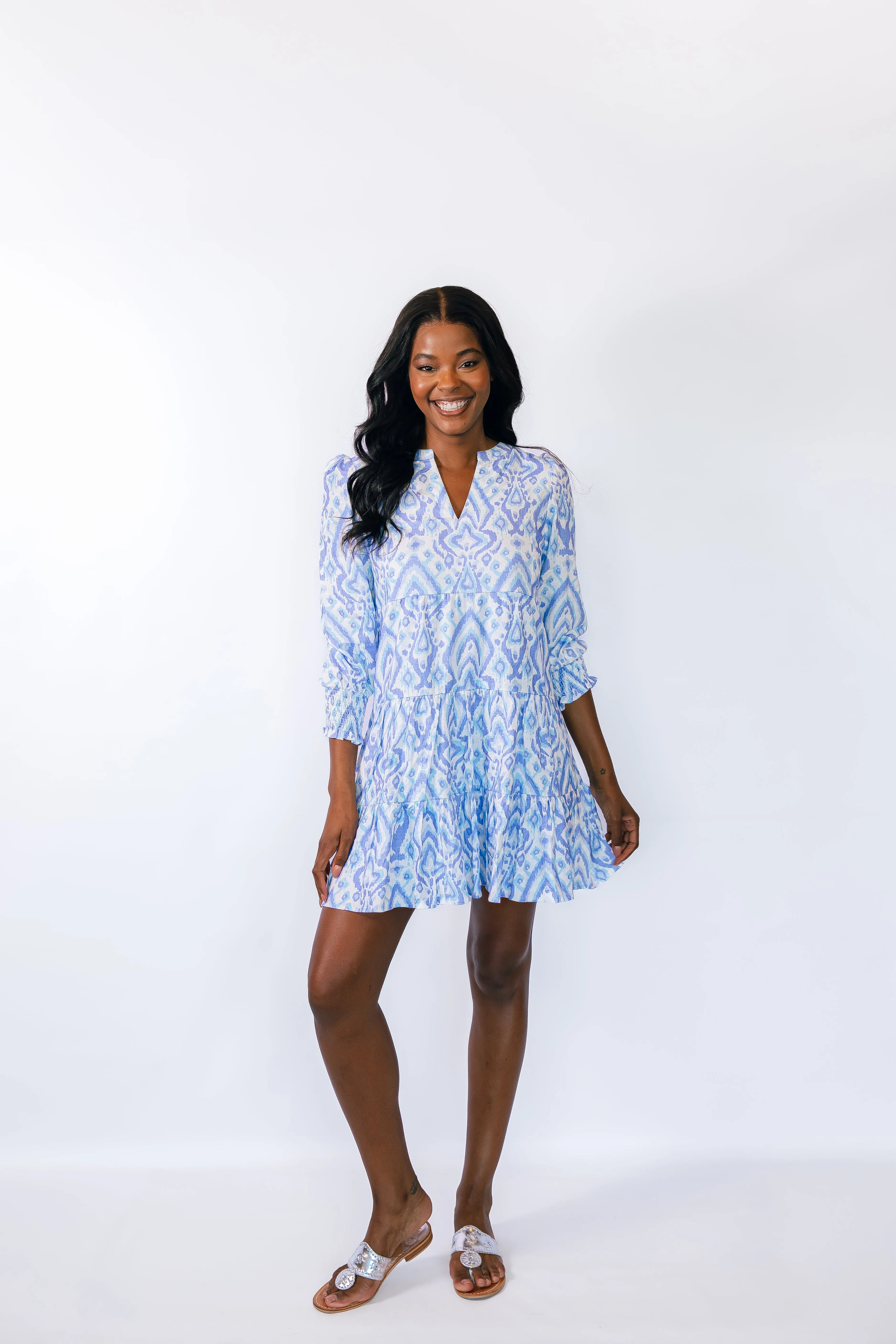 Sail to Sable Long Sleeve Tunic Flare Dress - Ikat