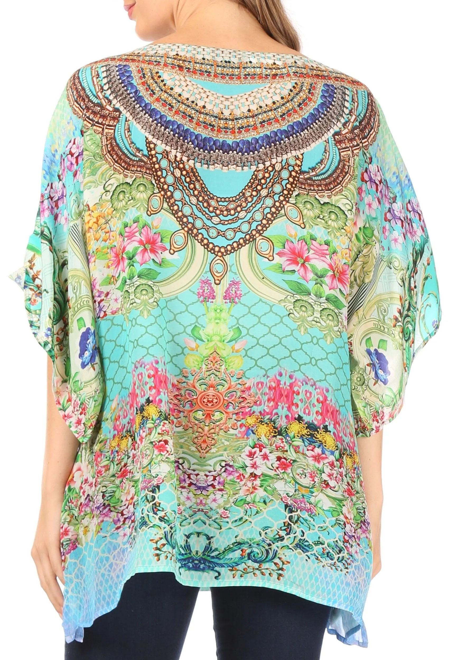 Sakkas Ella Women's Casual Short Sleeve Boxy Trendy Print Boho Blouse Top Tunic