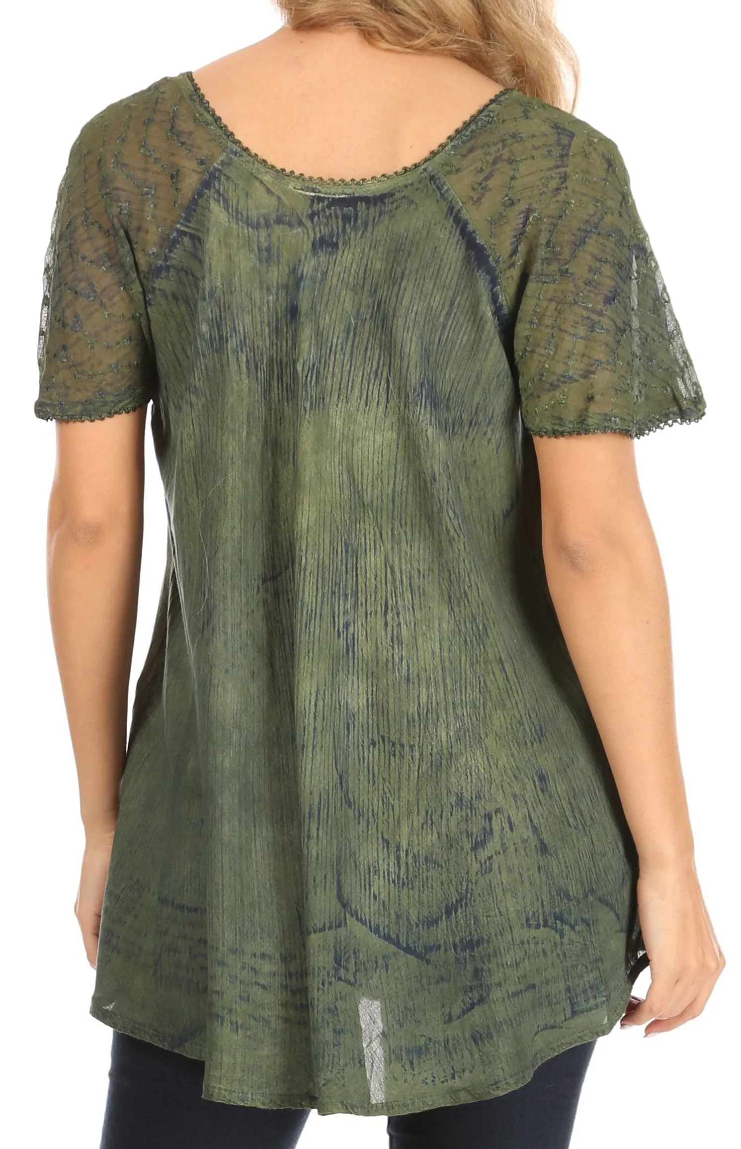 Sakkas Petra Women's Casual Loose Flared Corset Short Sleeve Lace Blouse Top Tunic