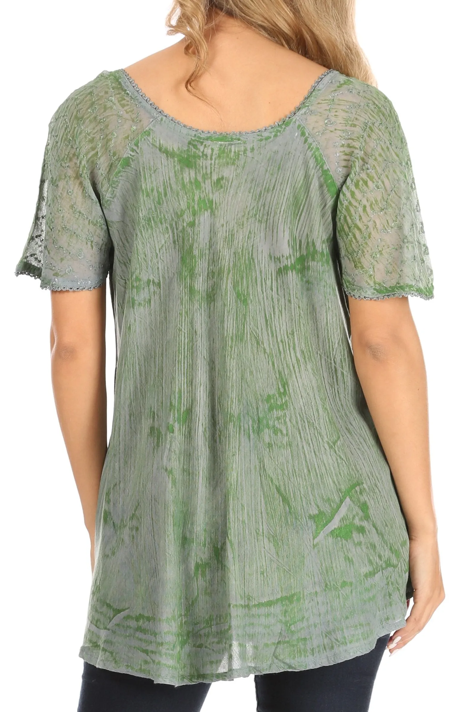 Sakkas Petra Women's Casual Loose Flared Corset Short Sleeve Lace Blouse Top Tunic