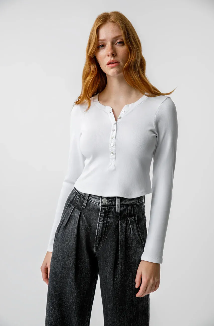 Sassy Rib Henley - White