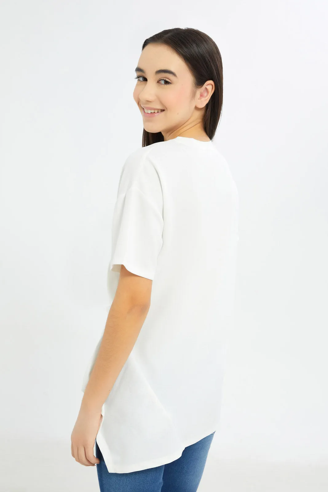 Senior Girls White tunic Overlay Top