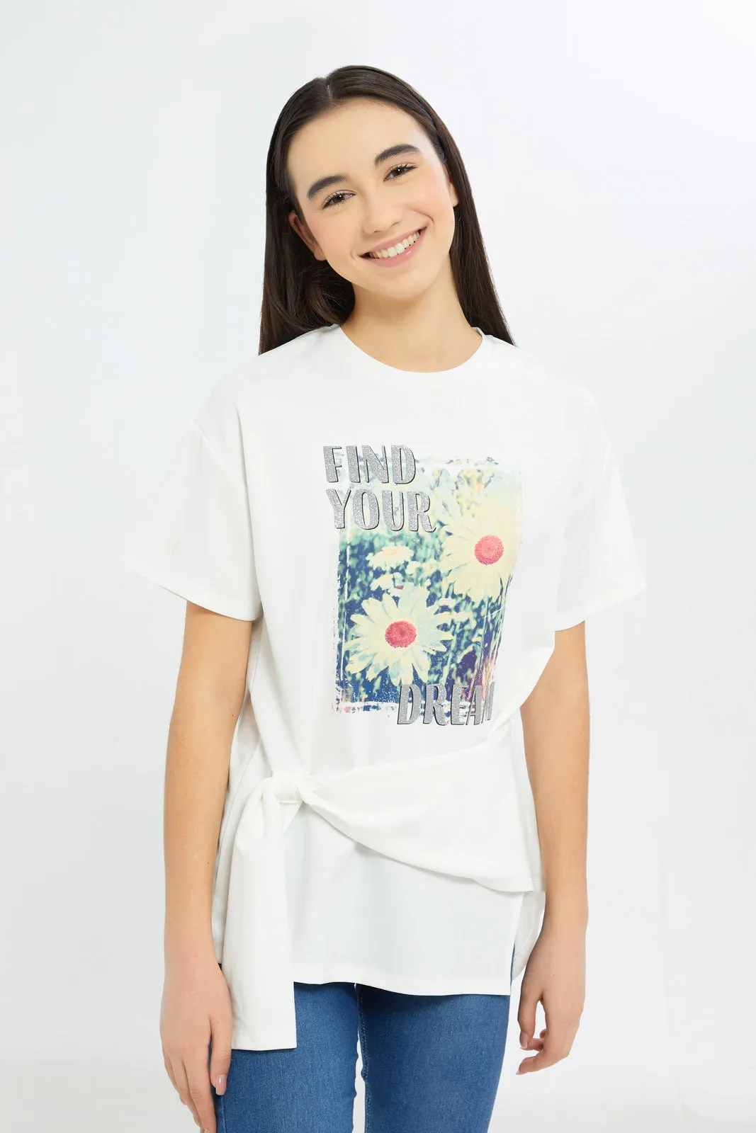 Senior Girls White tunic Overlay Top