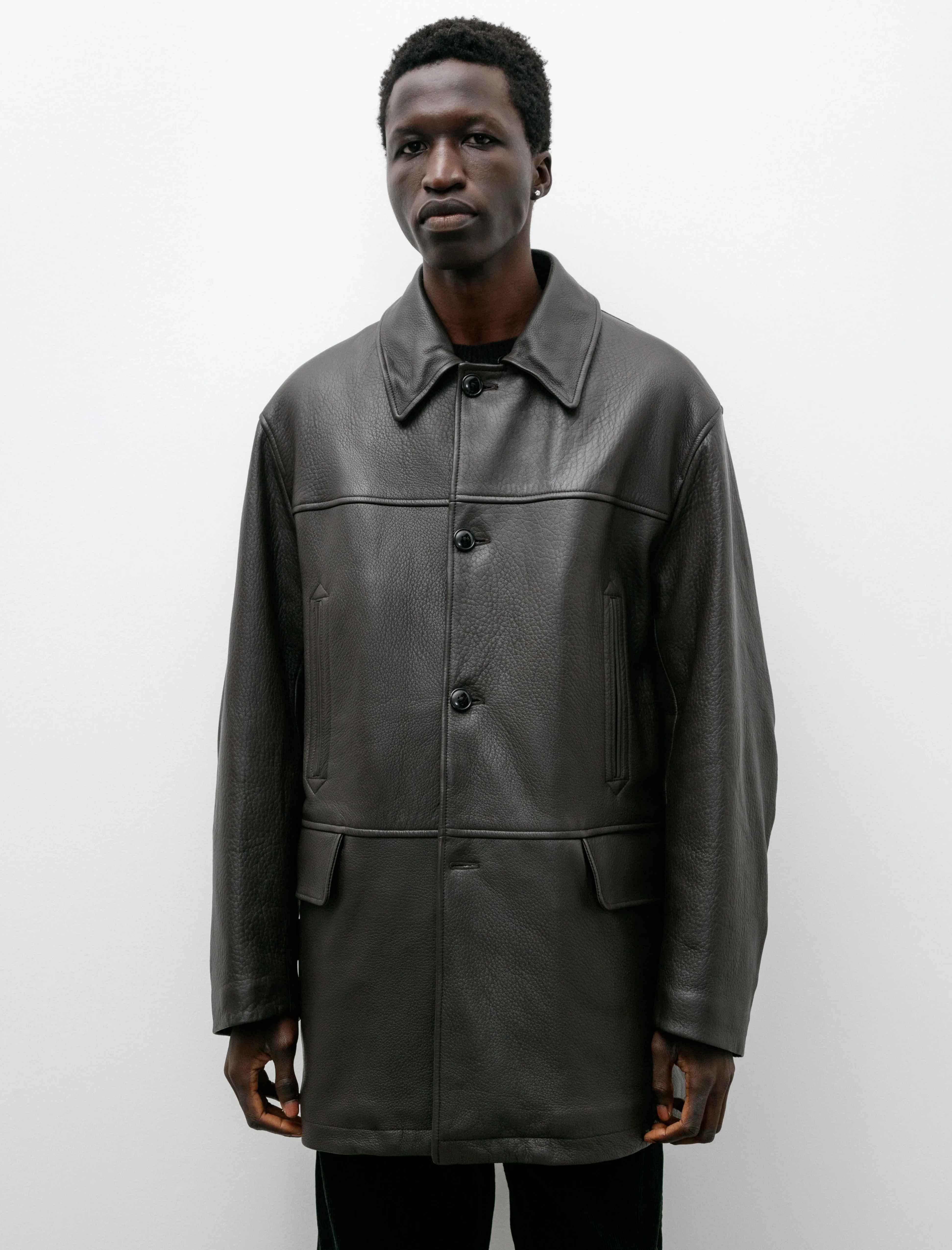 Sheep Grain Leather Coat Brown