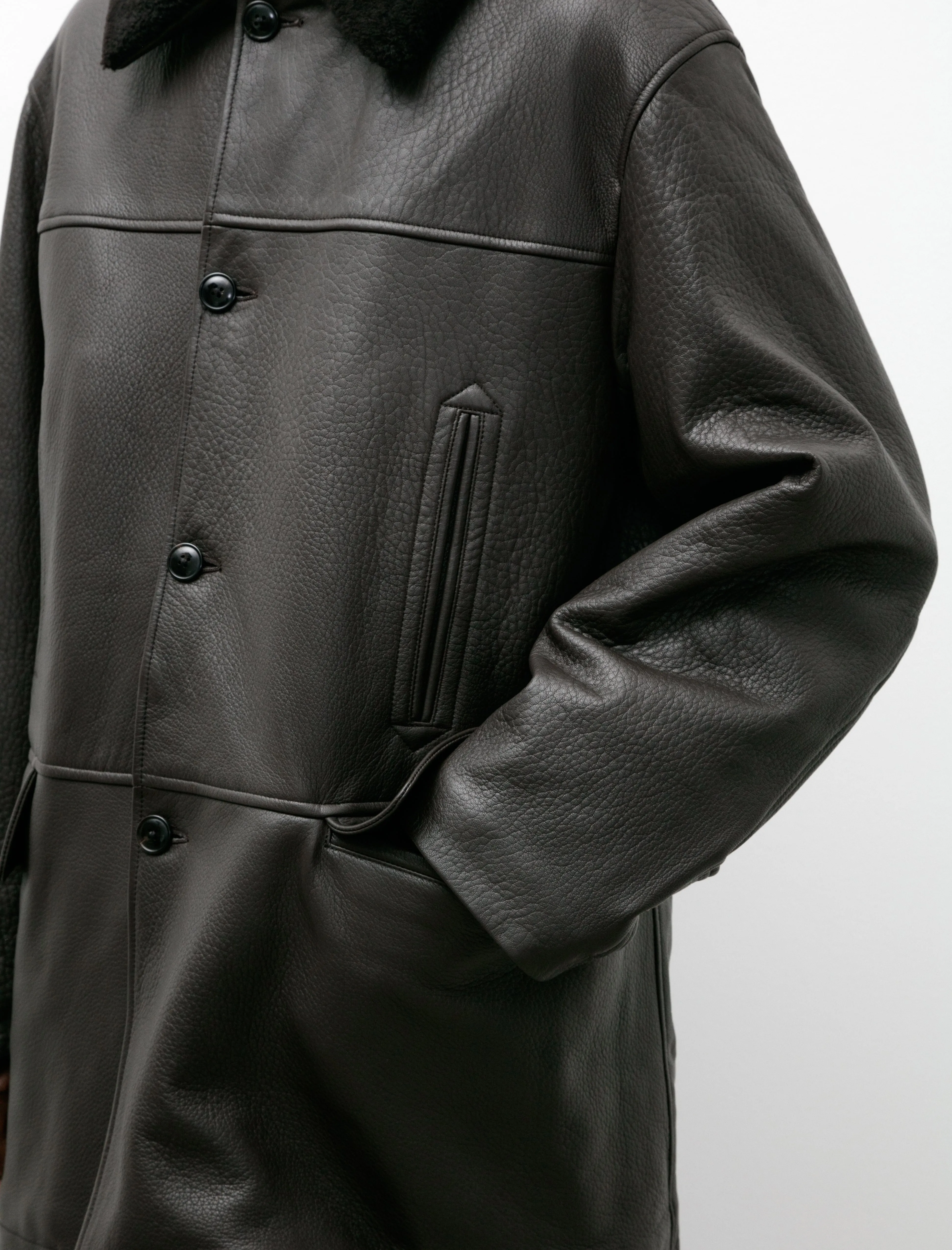 Sheep Grain Leather Coat Brown