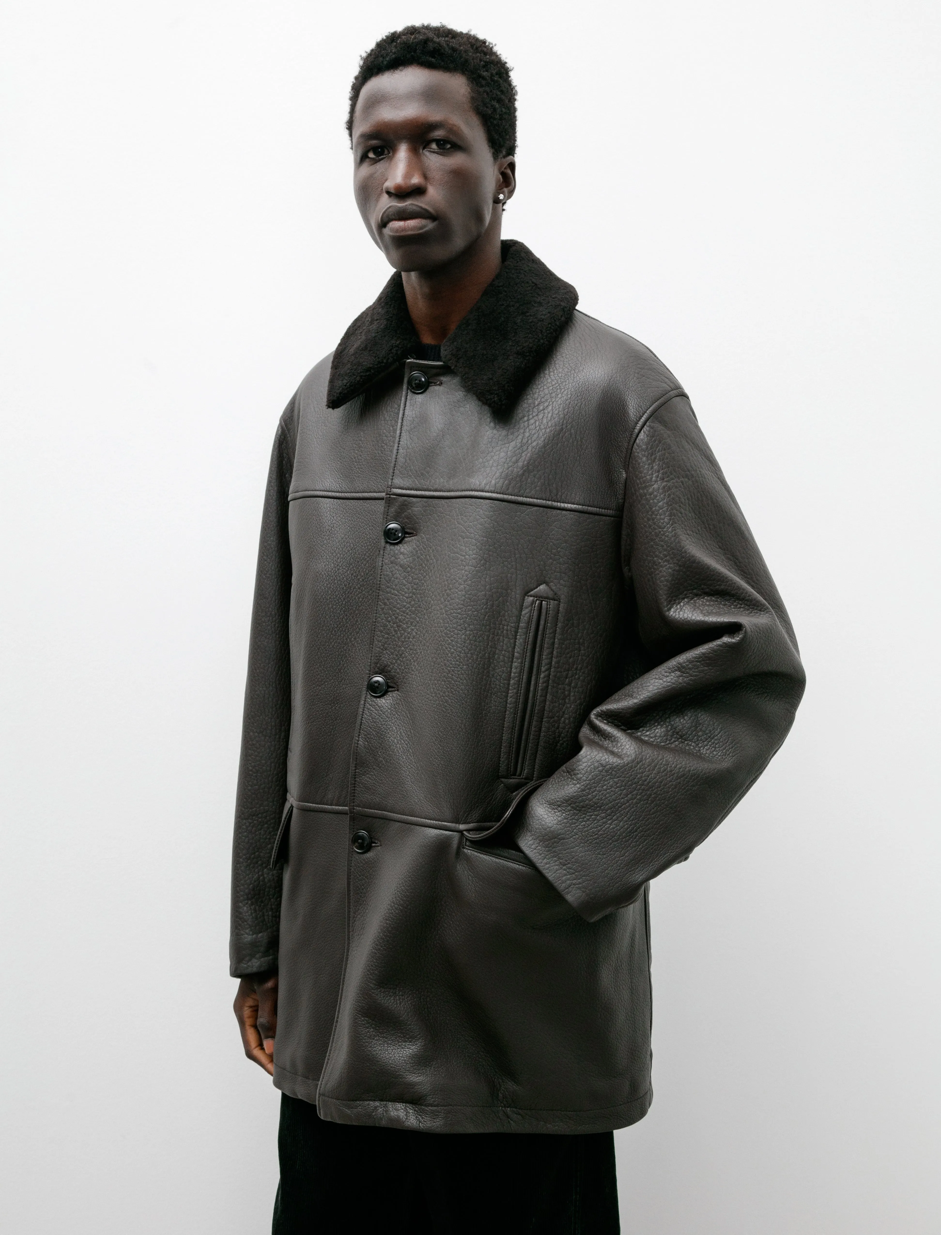 Sheep Grain Leather Coat Brown