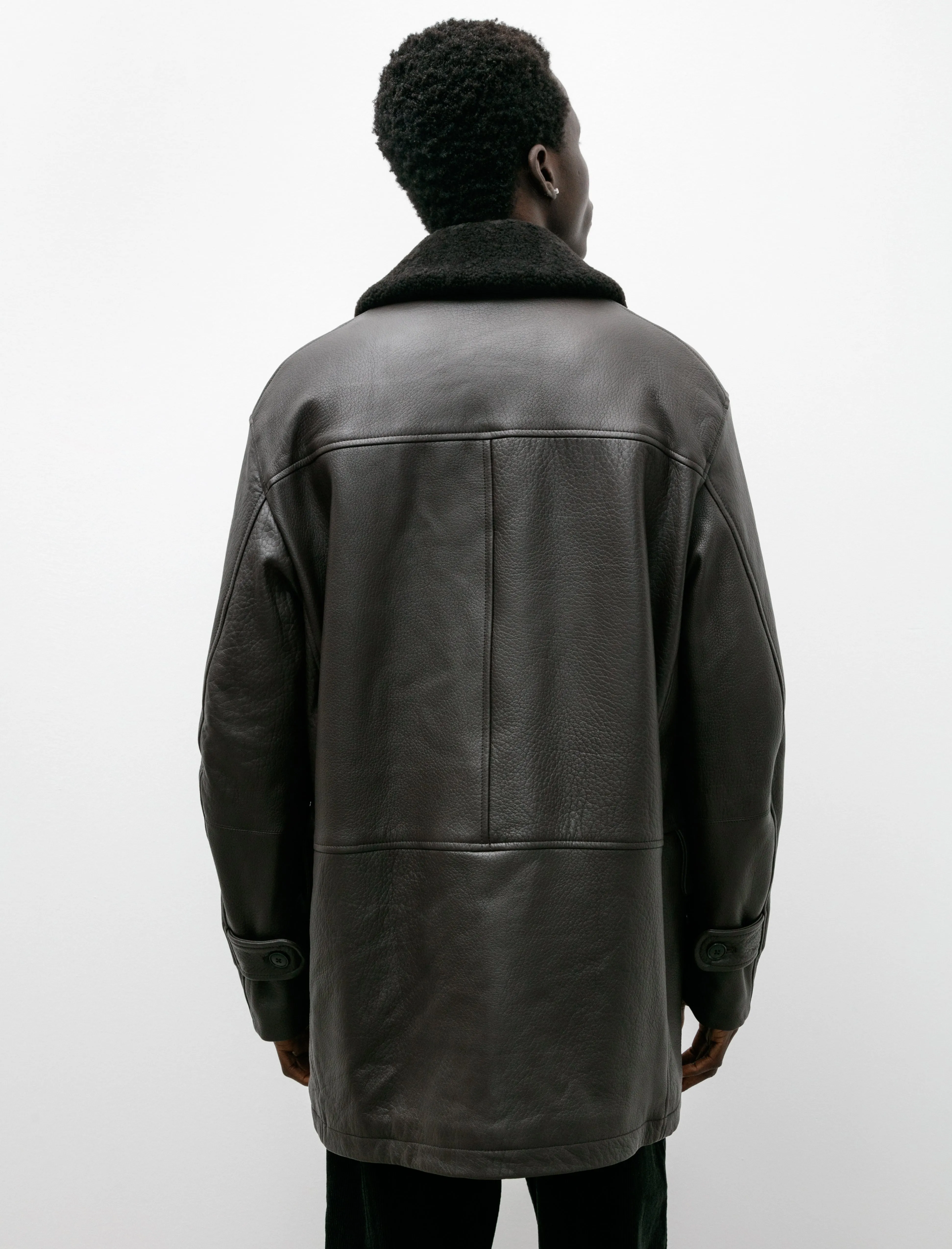 Sheep Grain Leather Coat Brown