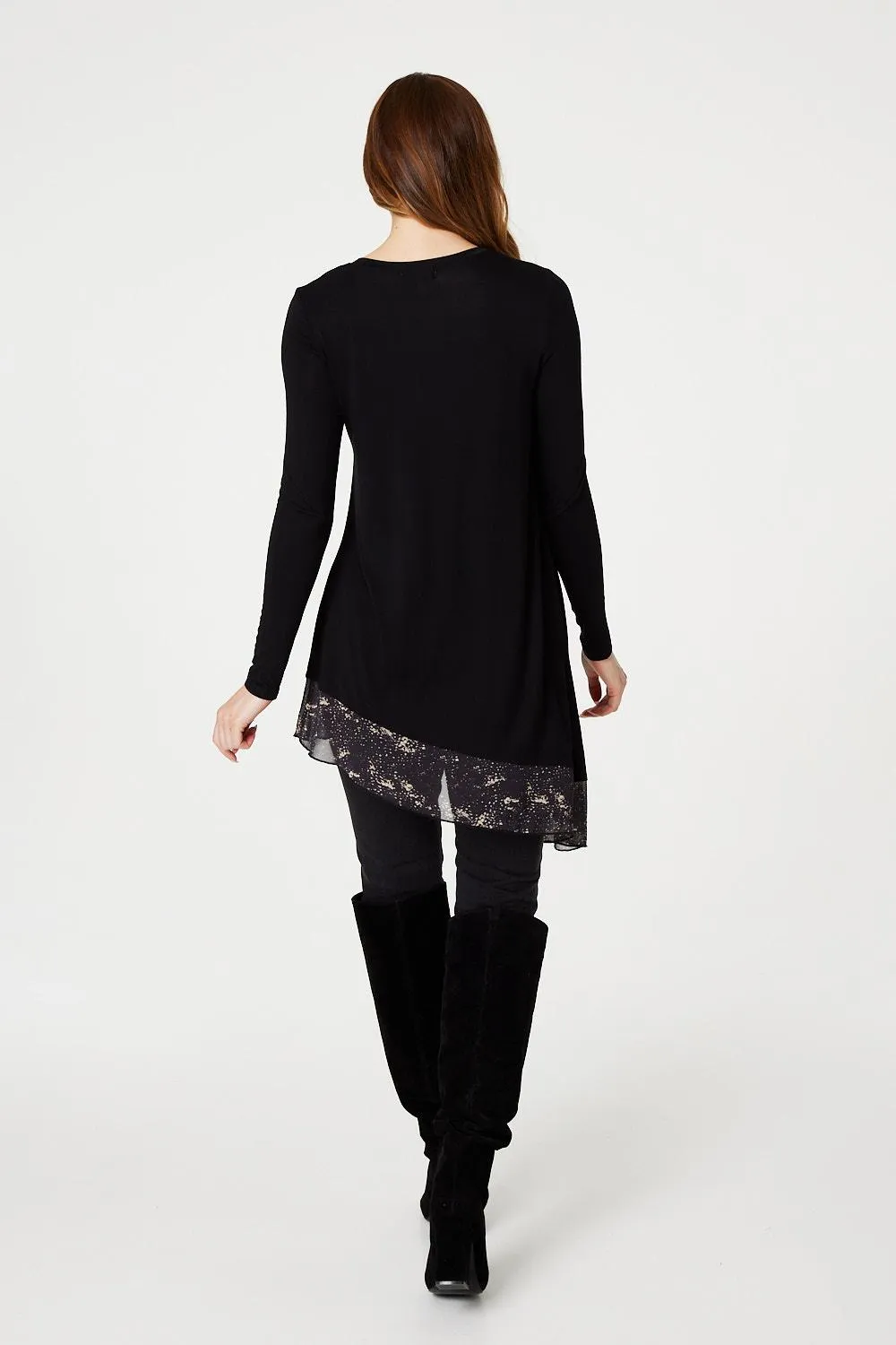 Sheer Detail Asymmetric Tunic Top