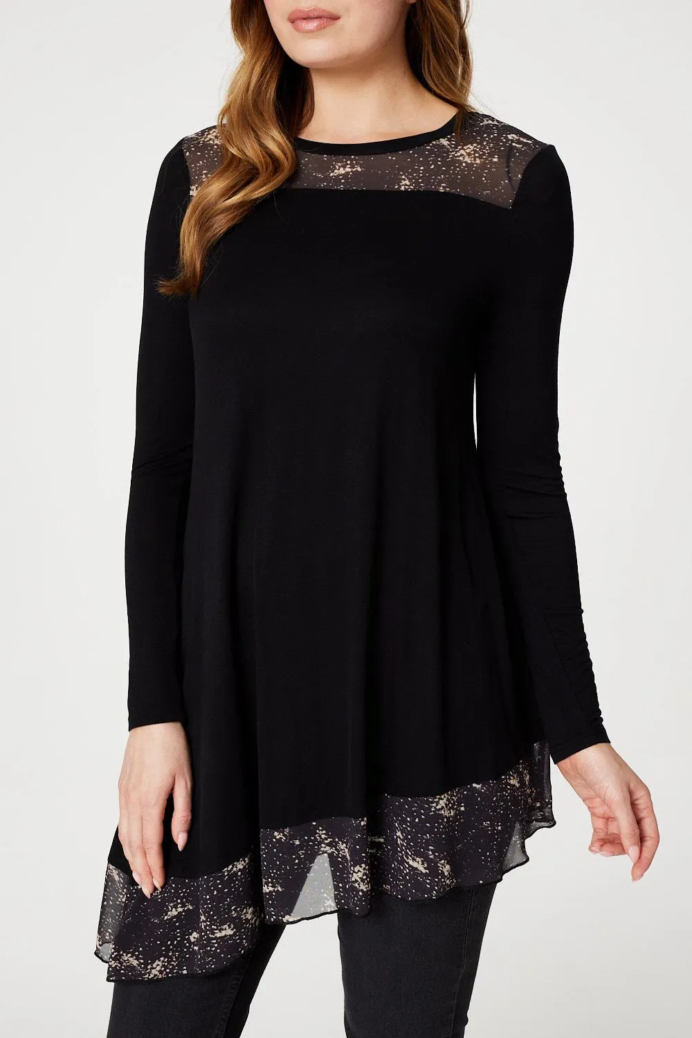 Sheer Detail Asymmetric Tunic Top