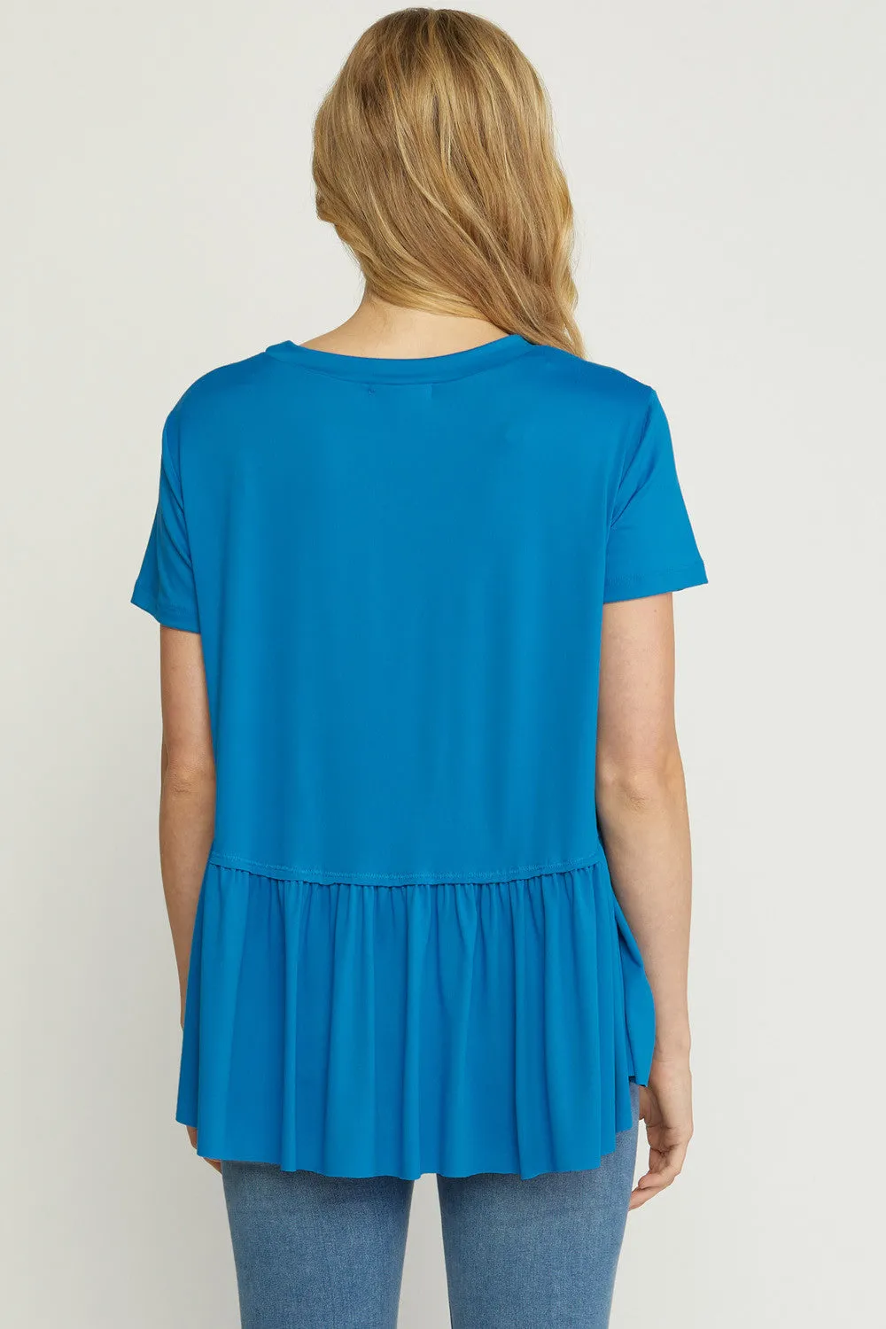 Short Sleeve Peplum Top, Blue