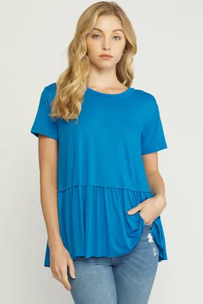 Short Sleeve Peplum Top, Blue