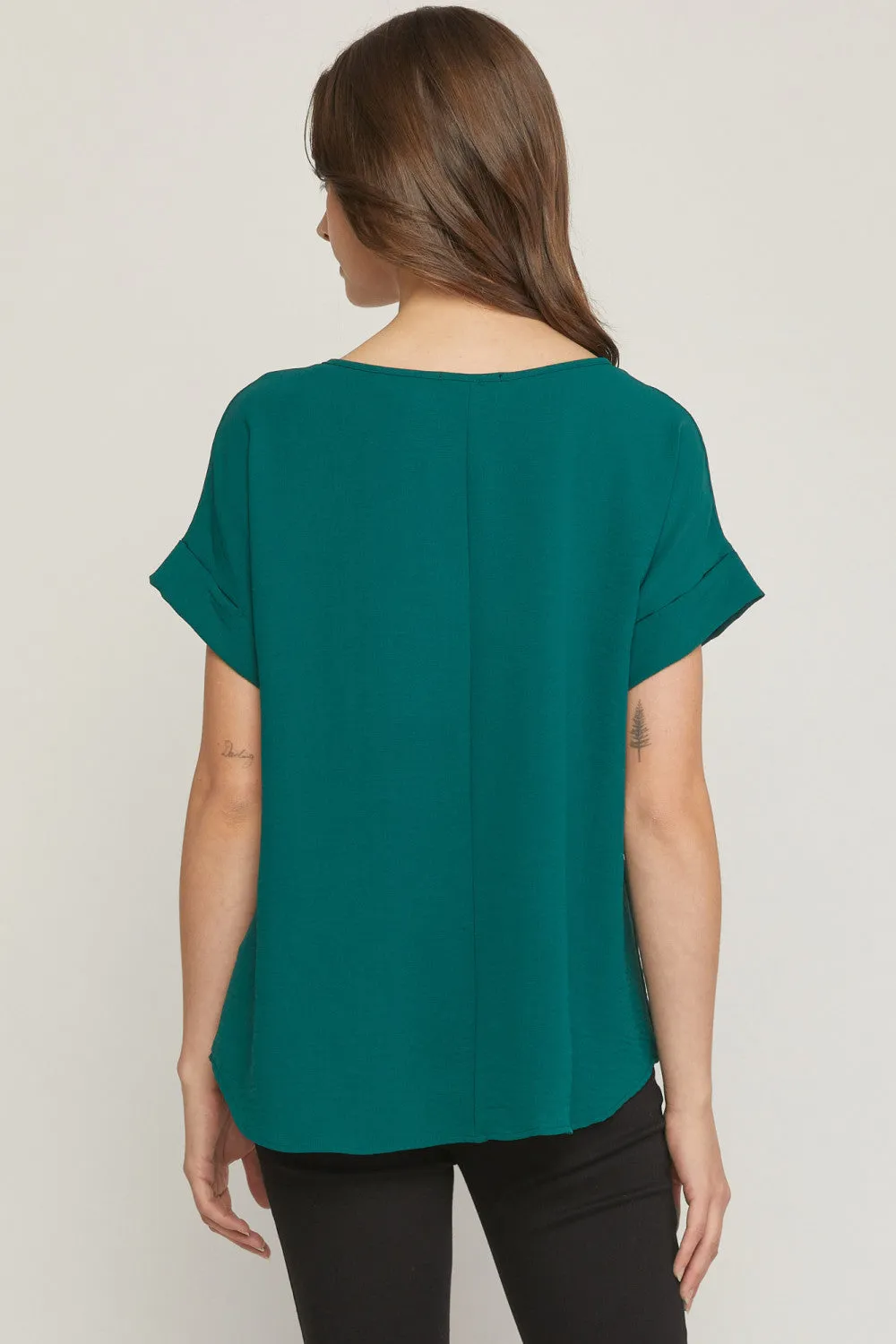 Short Sleeve Scoop Neck Top, Hunter