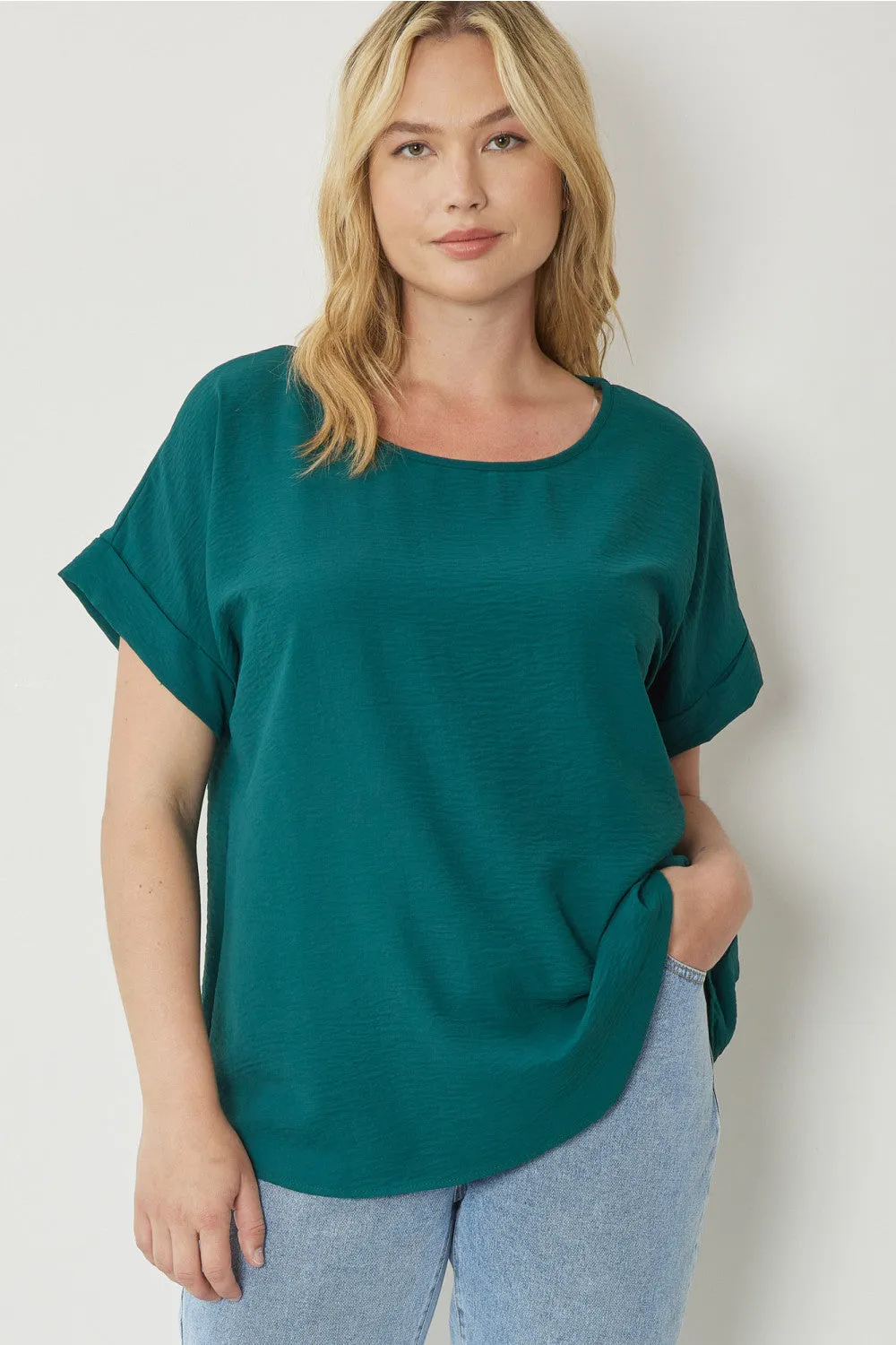 Short Sleeve Scoop Neck Top, Hunter