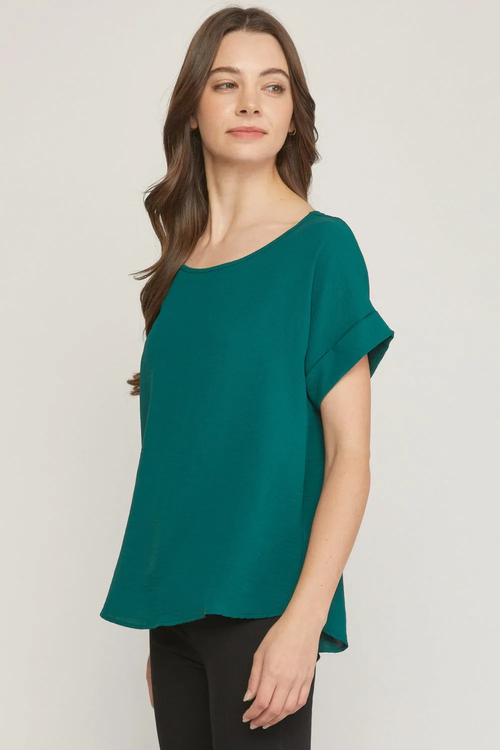 Short Sleeve Scoop Neck Top, Hunter