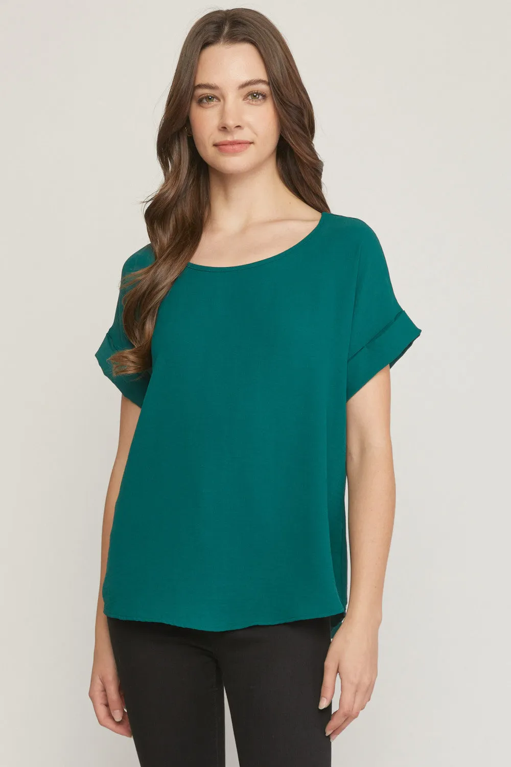 Short Sleeve Scoop Neck Top, Hunter