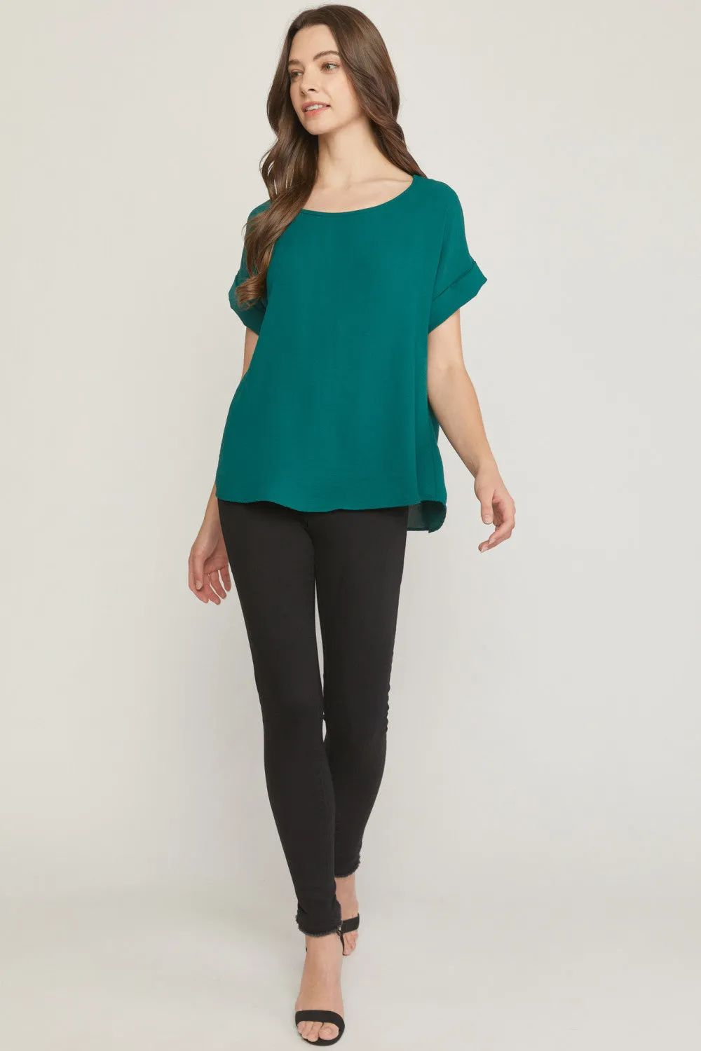 Short Sleeve Scoop Neck Top, Hunter