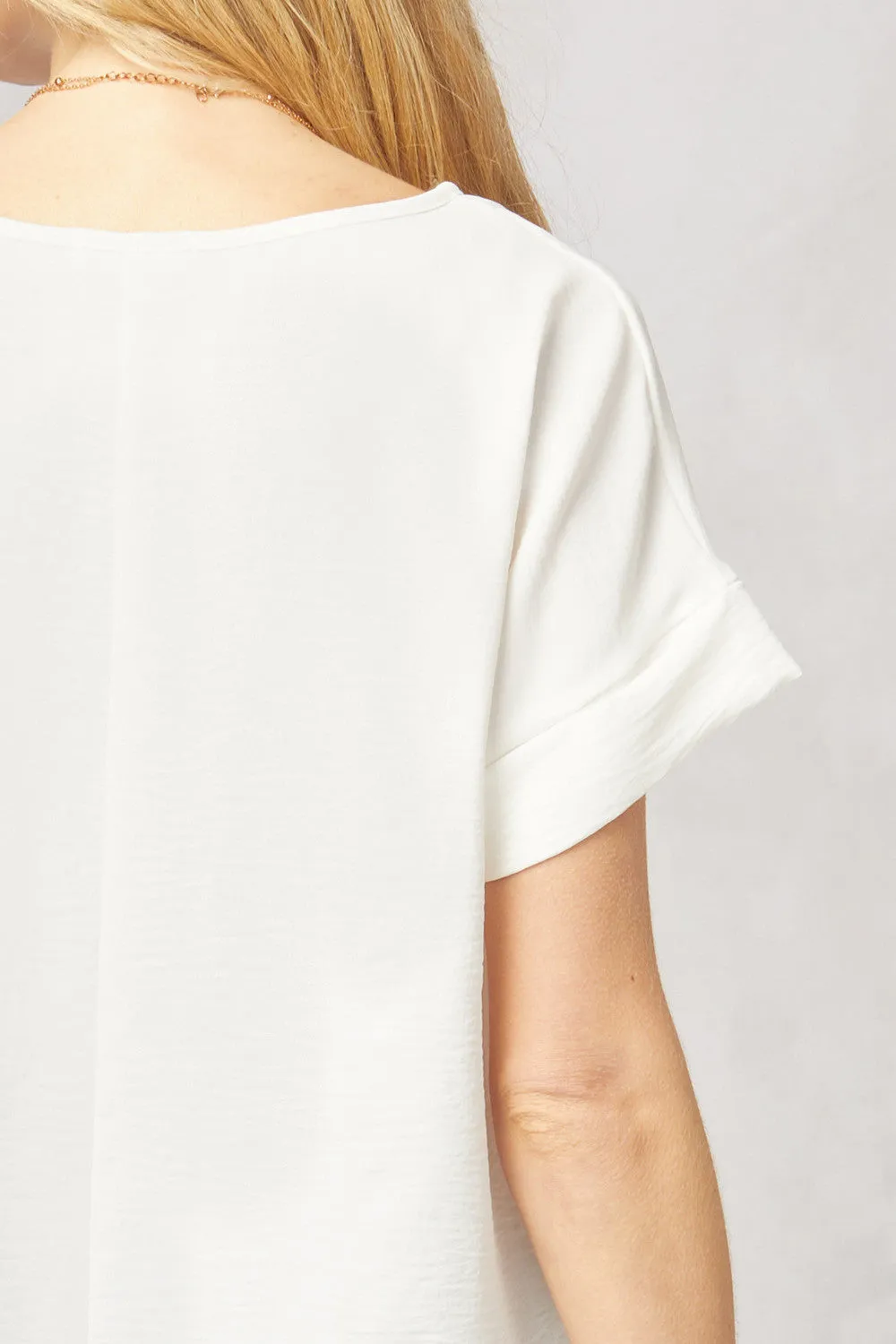 Short Sleeve Scoop Neck Top, Off White