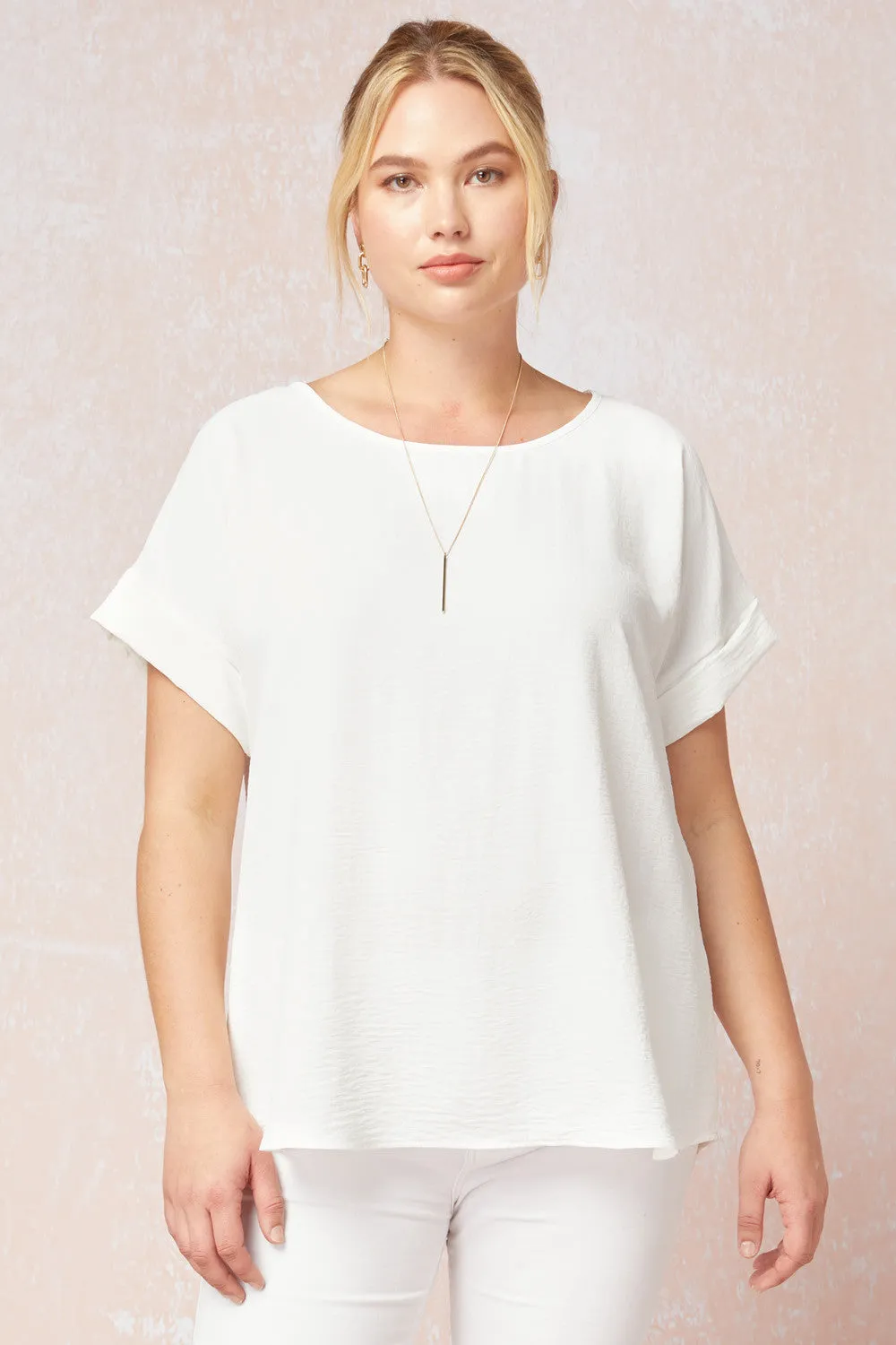 Short Sleeve Scoop Neck Top, Off White