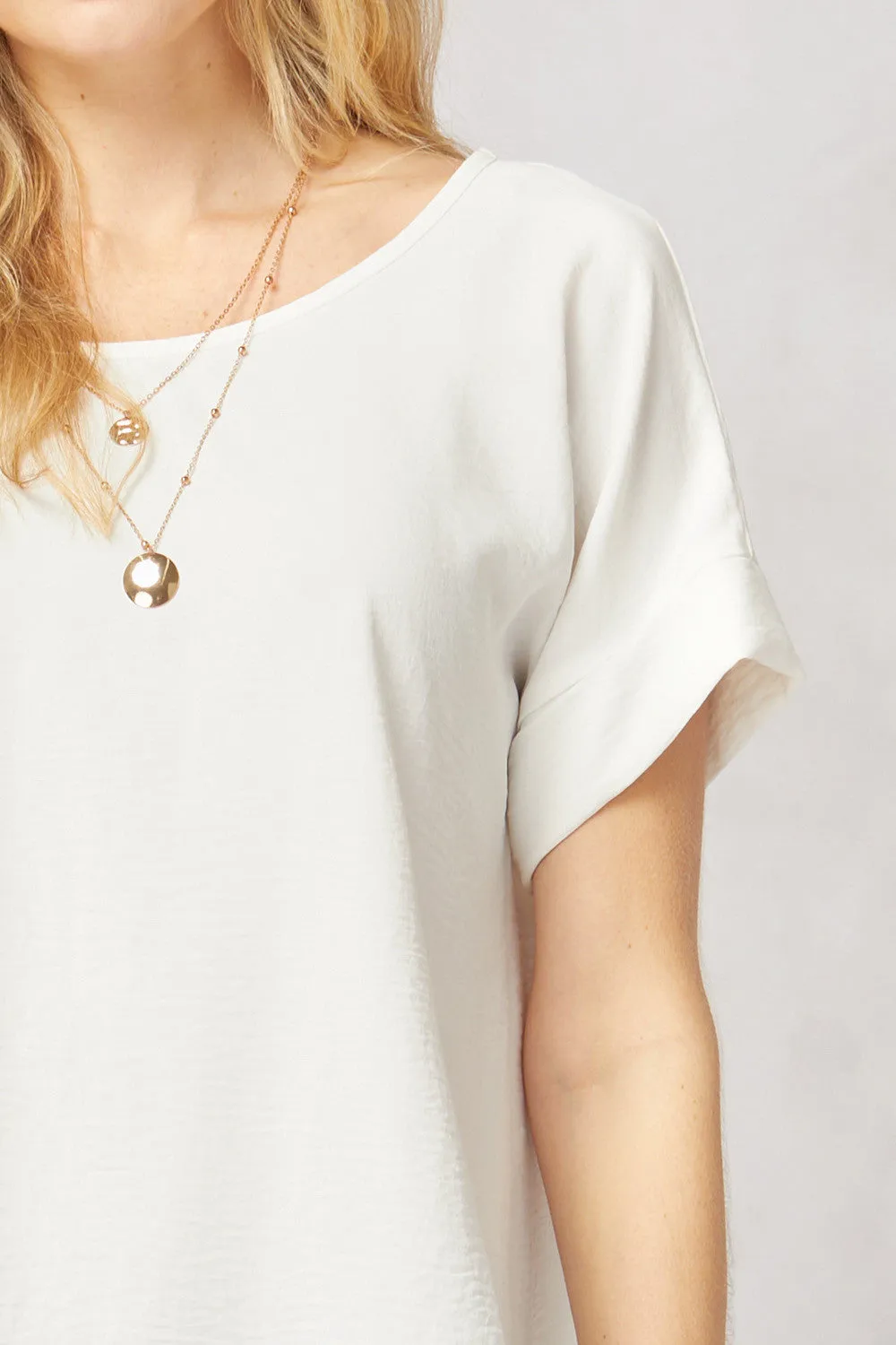 Short Sleeve Scoop Neck Top, Off White