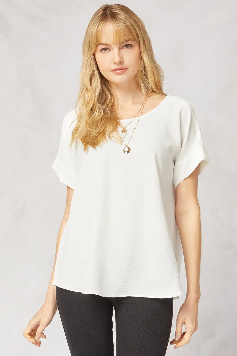 Short Sleeve Scoop Neck Top, Off White