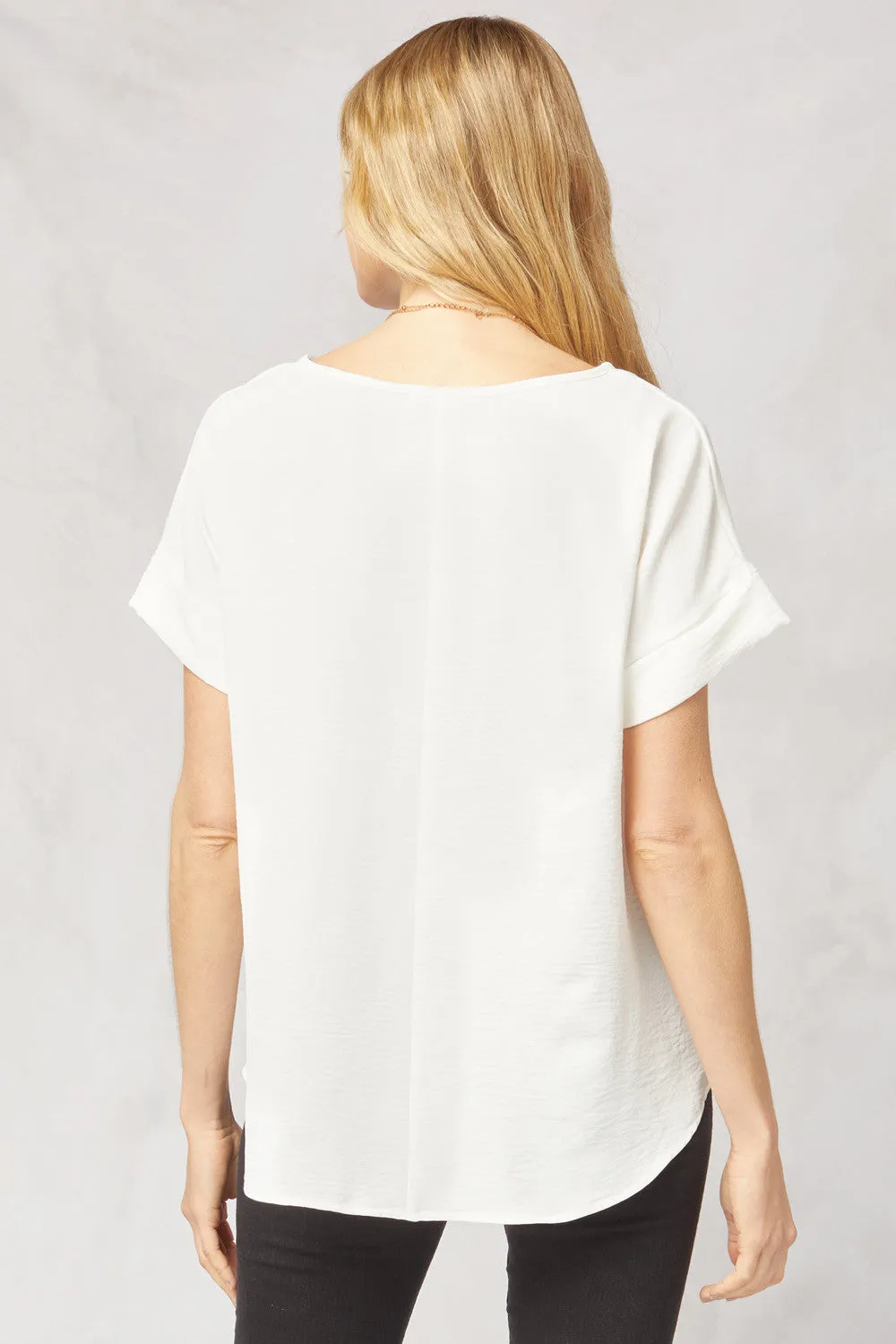 Short Sleeve Scoop Neck Top, Off White