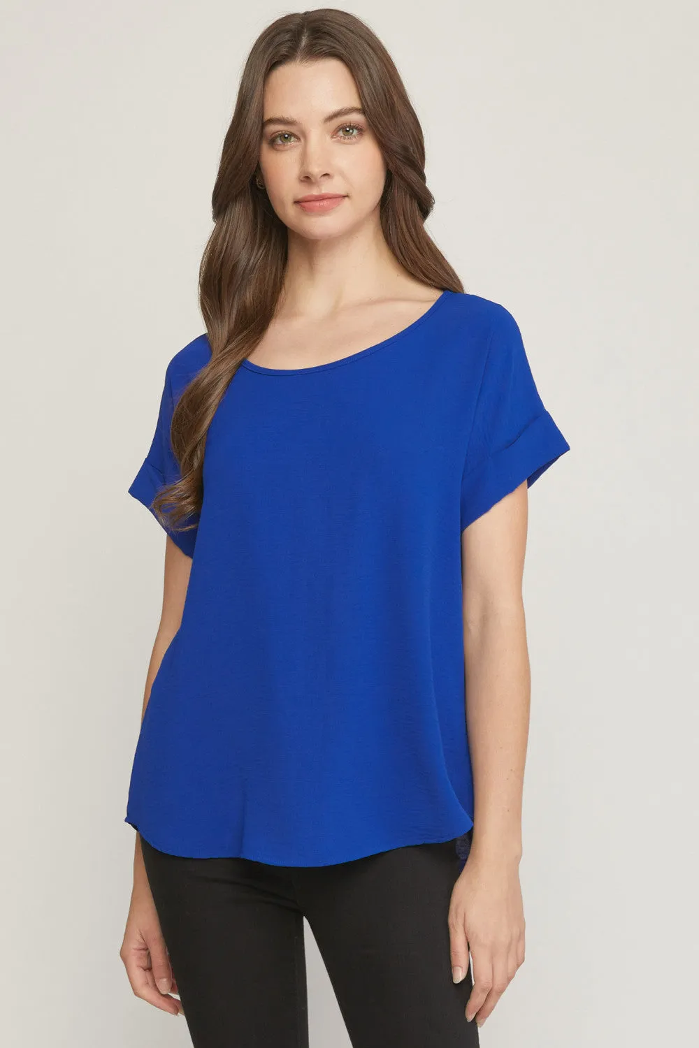 Short Sleeve Scoop Neck Top, Royal