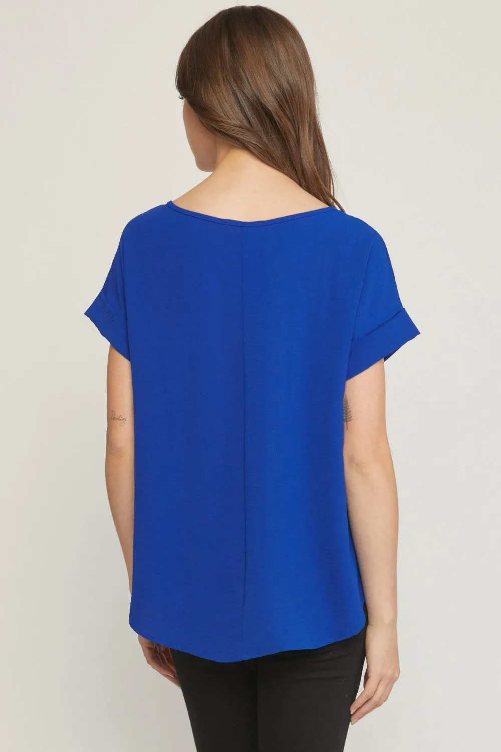 Short Sleeve Scoop Neck Top, Royal